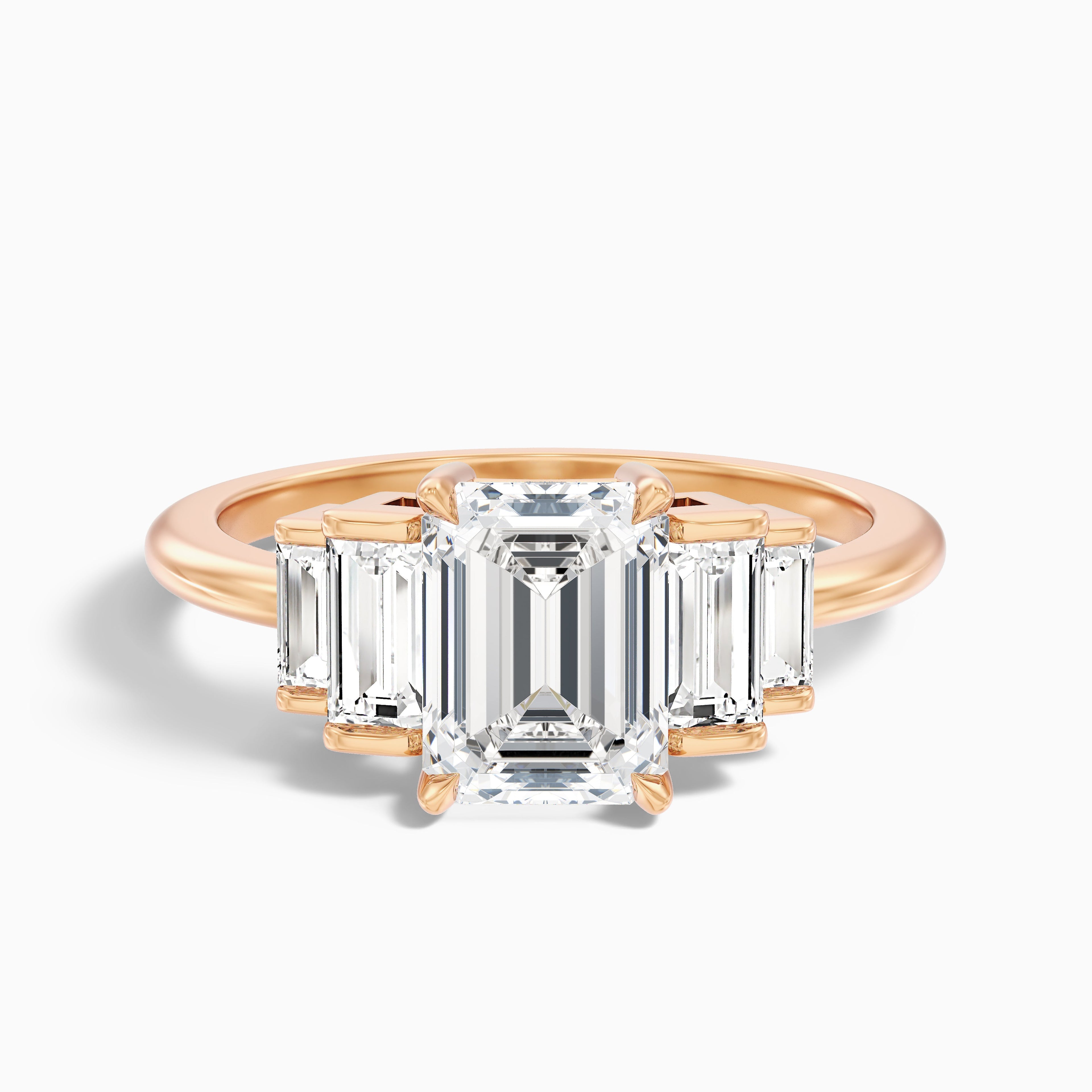 Kora 2 Carat Five Stone Emerald Cut With Baguette Side Stone Lab Grown Diamond Ring in 14k White Gold
