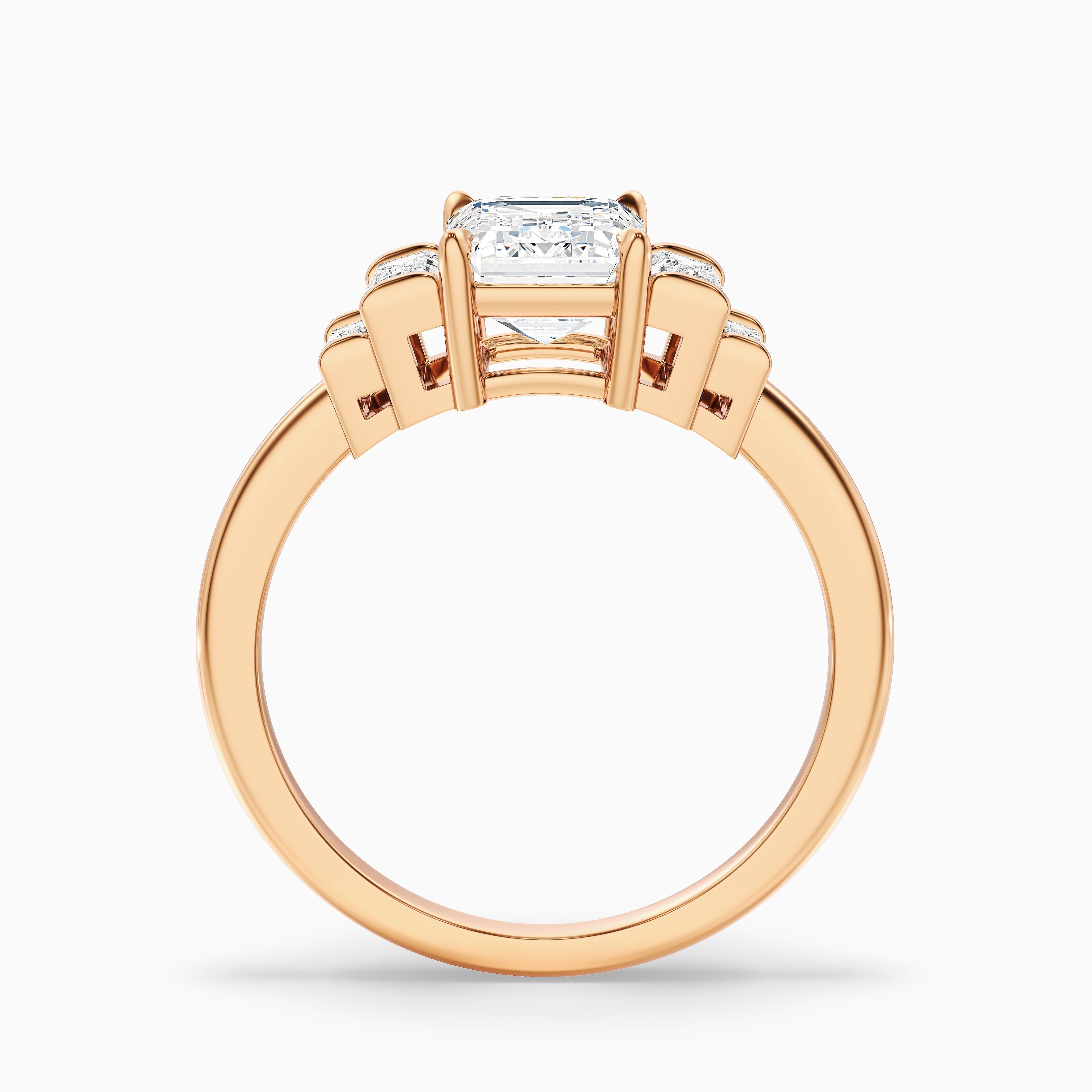 Kora 2 Carat Five Stone Emerald Cut With Baguette Side Stone Lab Grown Diamond Ring in 10k Rose Gold