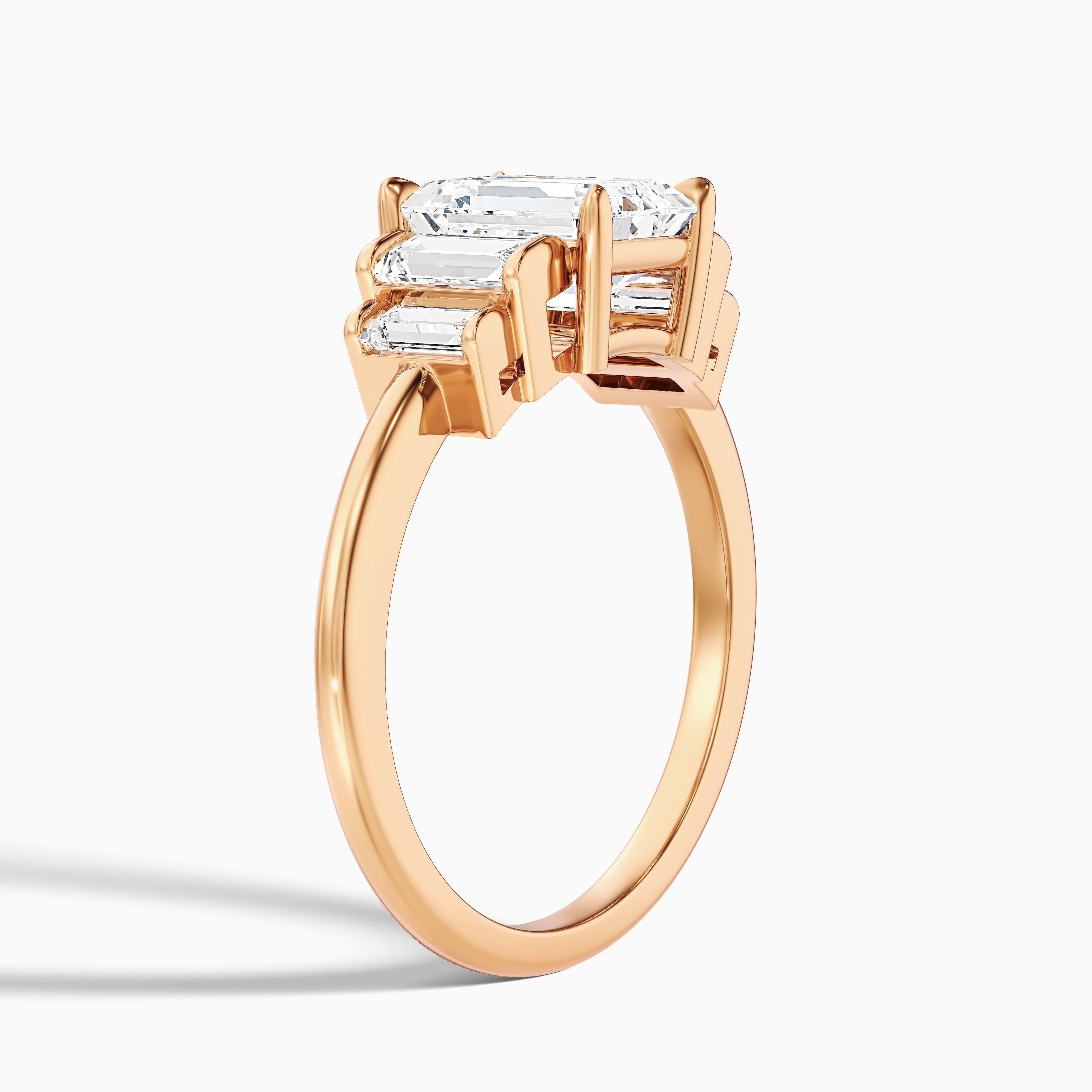 Riley 5.5 Carat Five Stone Emerald With Baguette Side Stones Moissanite Diamond Ring in 925 Sterling Silver