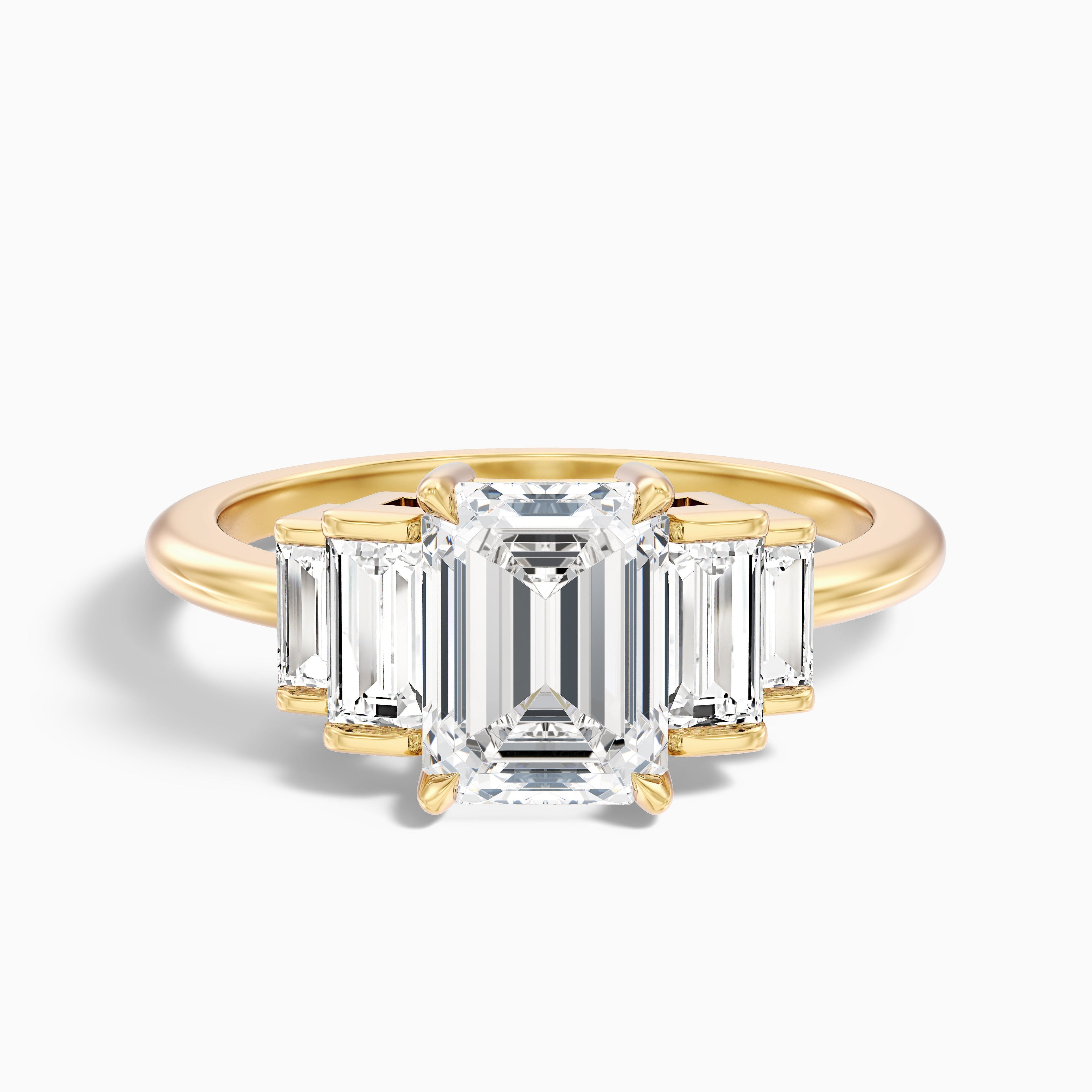 Kora 5 Carat Five Stone Emerald Cut With Baguette Side Stone Lab Grown Diamond Ring in 14k Yellow Gold