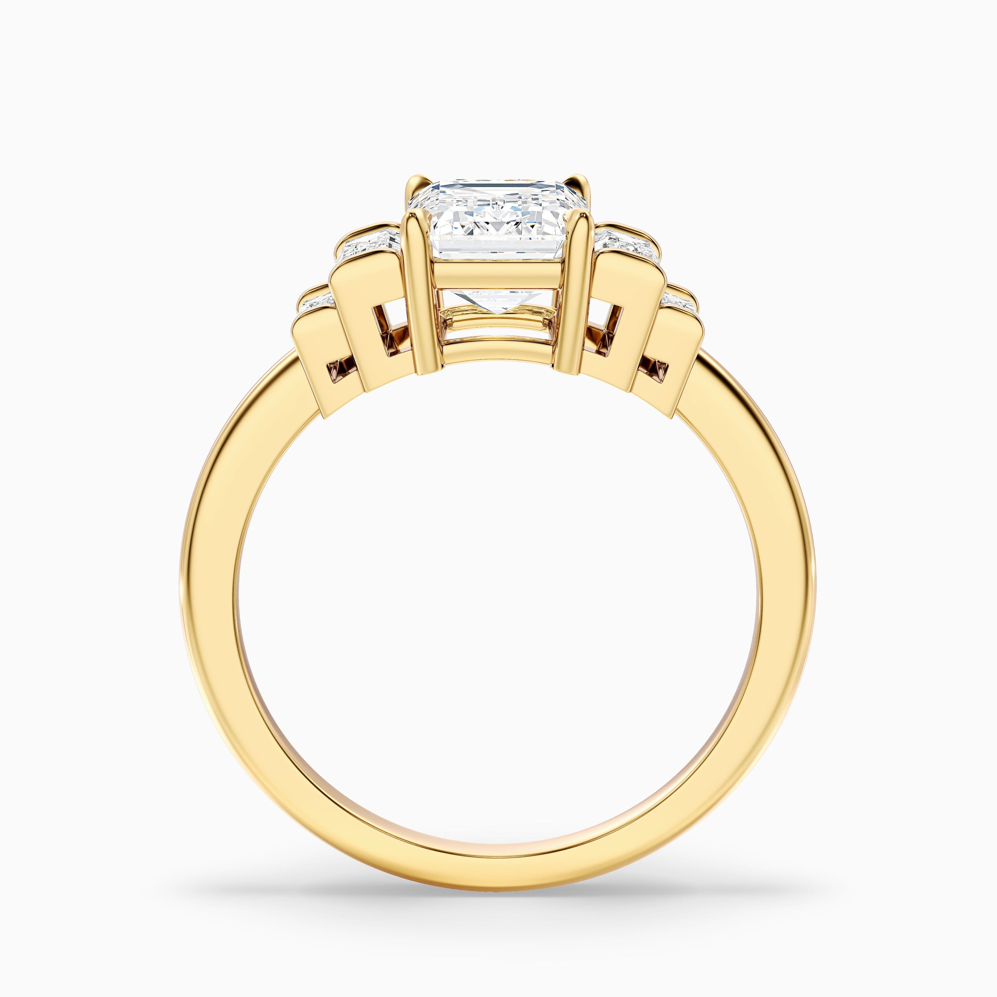Kora 3 Carat Five Stone Emerald Cut With Baguette Side Stone Lab Grown Diamond Ring in 18k White Gold