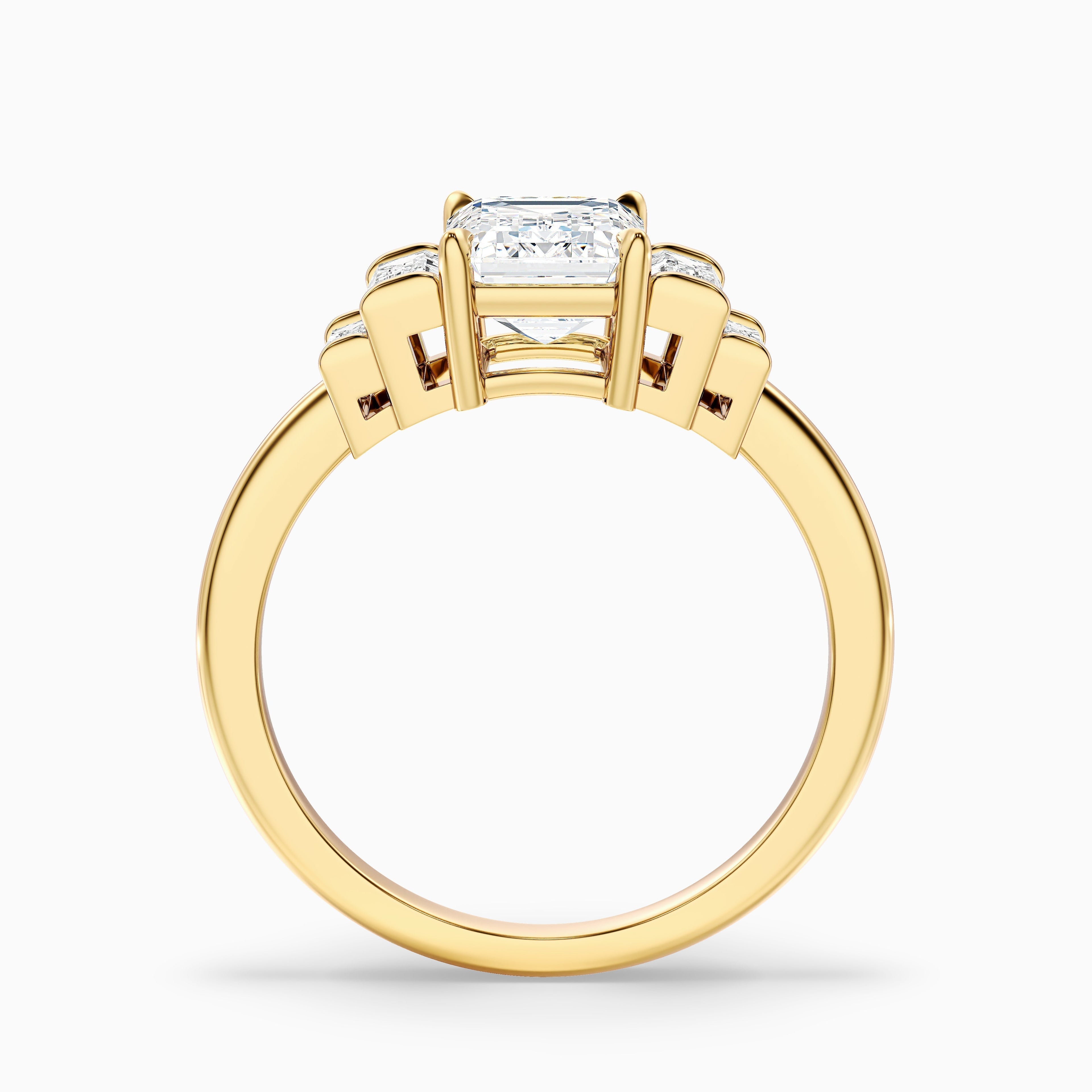 Riley 5 Carat Five Stone Emerald With Baguette Side Stones Moissanite Diamond Ring in 925 Sterling Silver