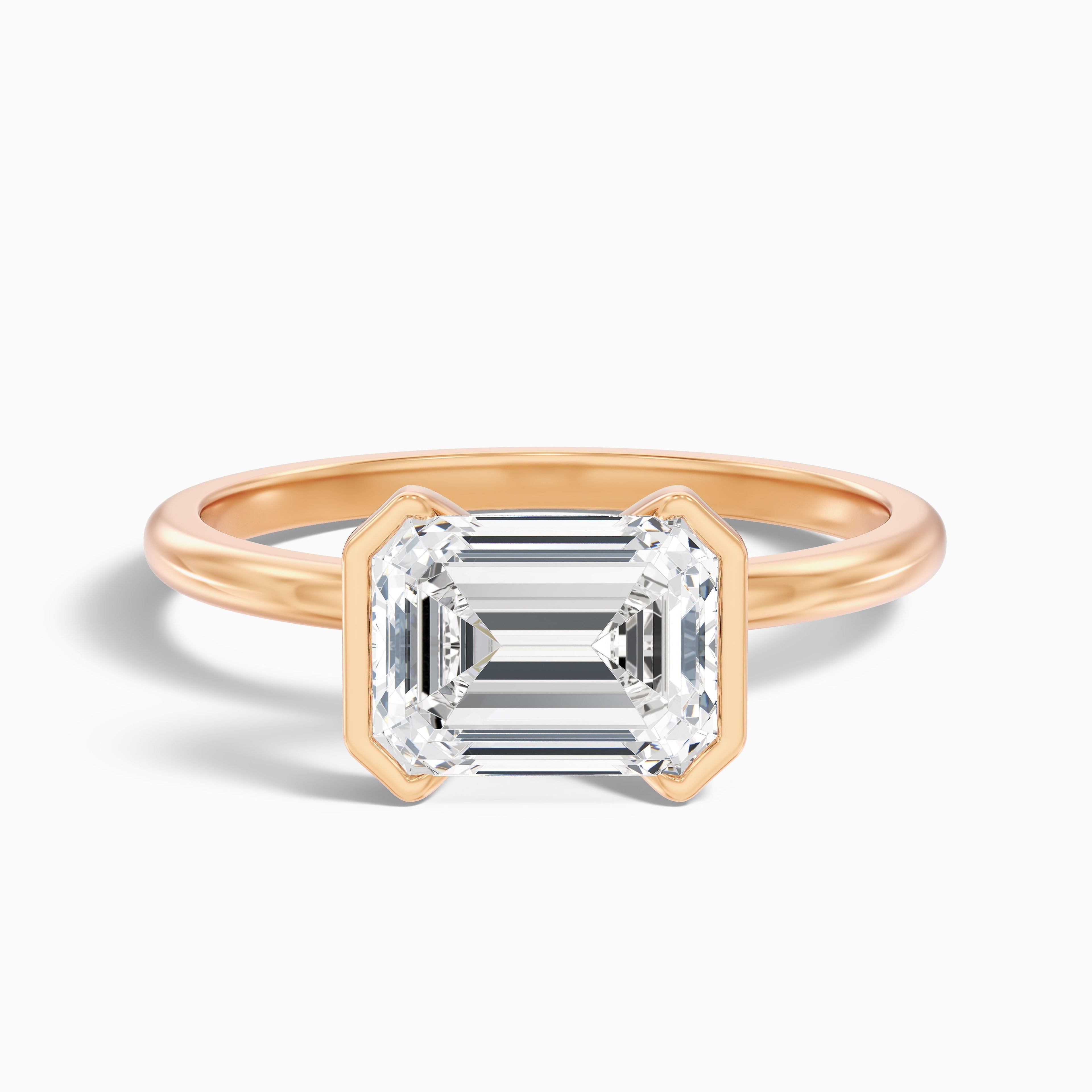 Lylah 2.5 Carat Emerald Half Bezel Lab Grown Diamond Ring in 10k White Gold