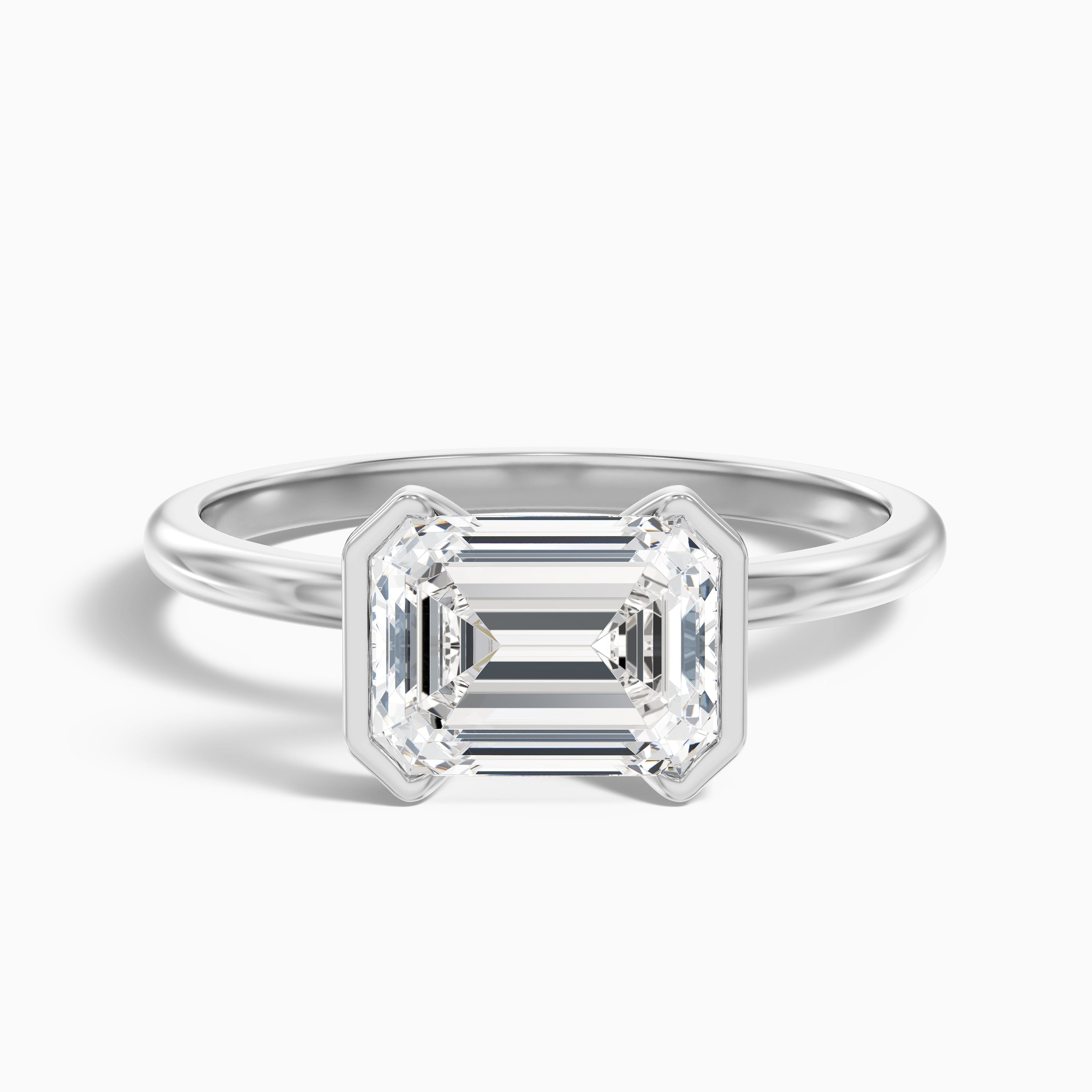 Lylah 2.5 Carat Emerald Half Bezel Lab Grown Diamond Ring in 925 Sterling Silver