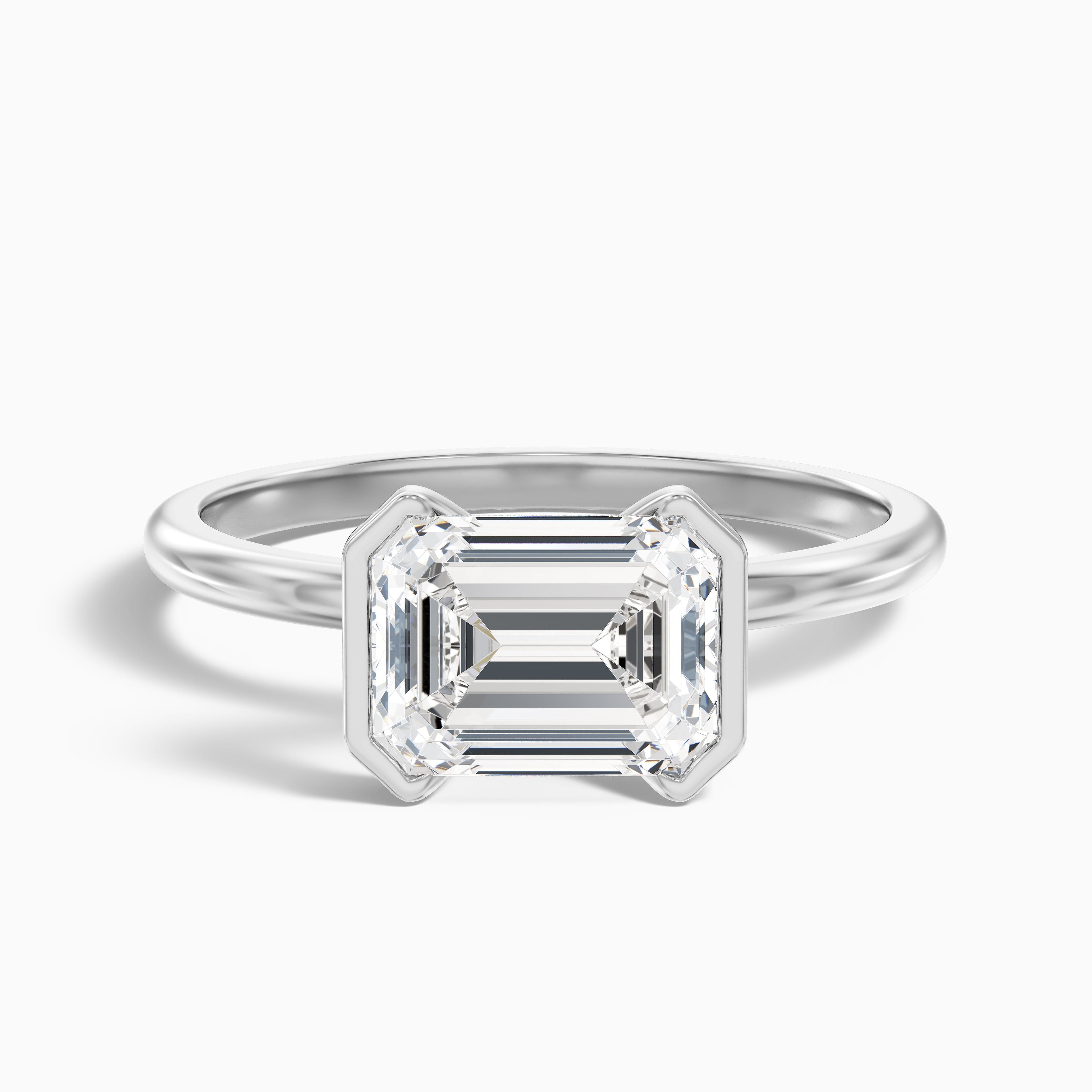 Mila 5.5 Carat Emerald Half Bezel Moissanite Diamond Ring in 14k Rose Gold