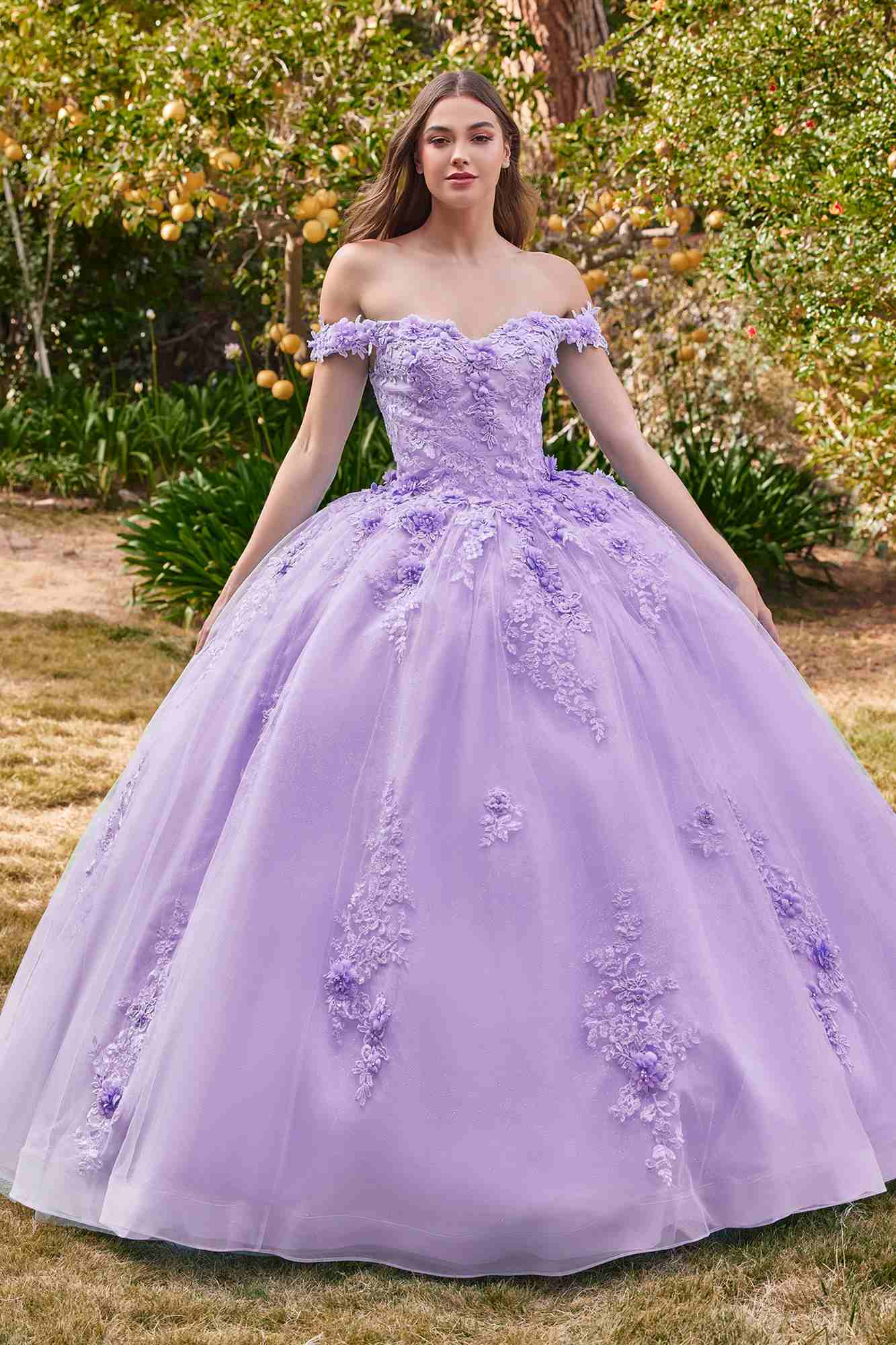 Ladivine 15702 Floral Off the Shoulder Floral Quince Ball Gown by DiscountDressShop