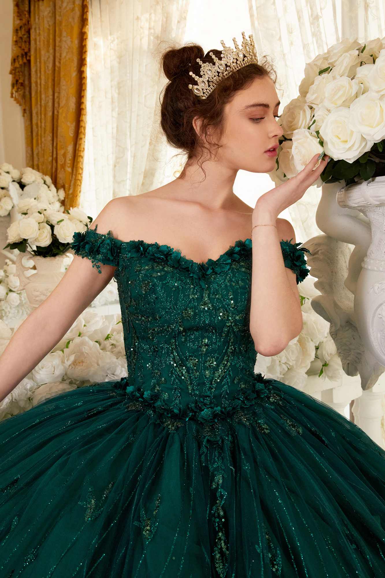 Ladivine 15704 Off the Shoulder Quinceanera Floral Ball Gown by DiscountDressShop