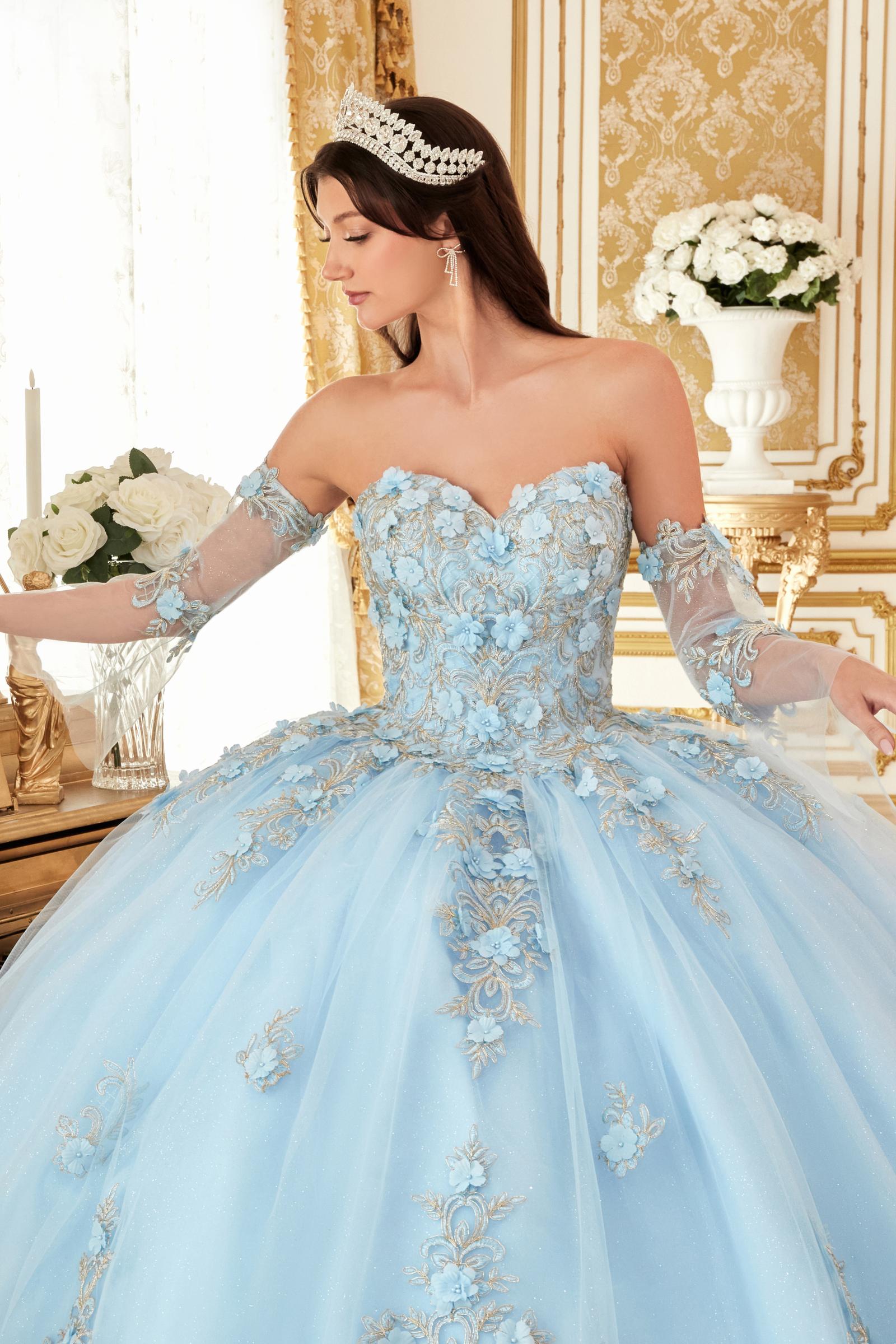 Ladivine 15714 Long Poofy Cinderella A-Line Ballgown Strapless with Gloves by DiscountDressShop