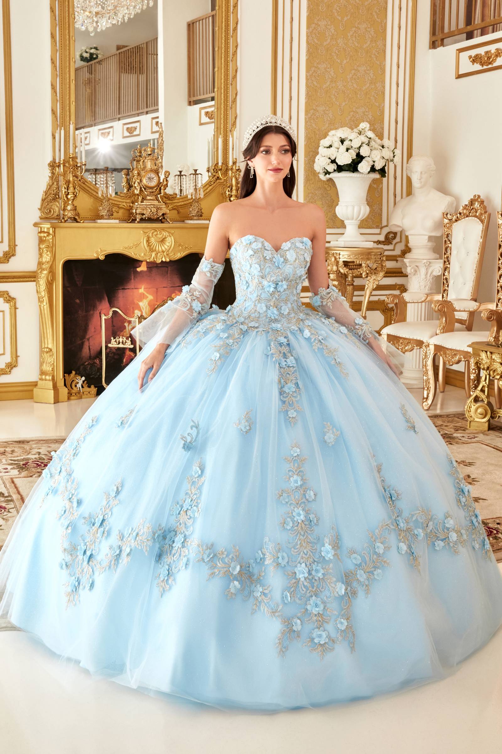 Ladivine 15714 Long Poofy Cinderella A-Line Ballgown Strapless with Gloves by DiscountDressShop