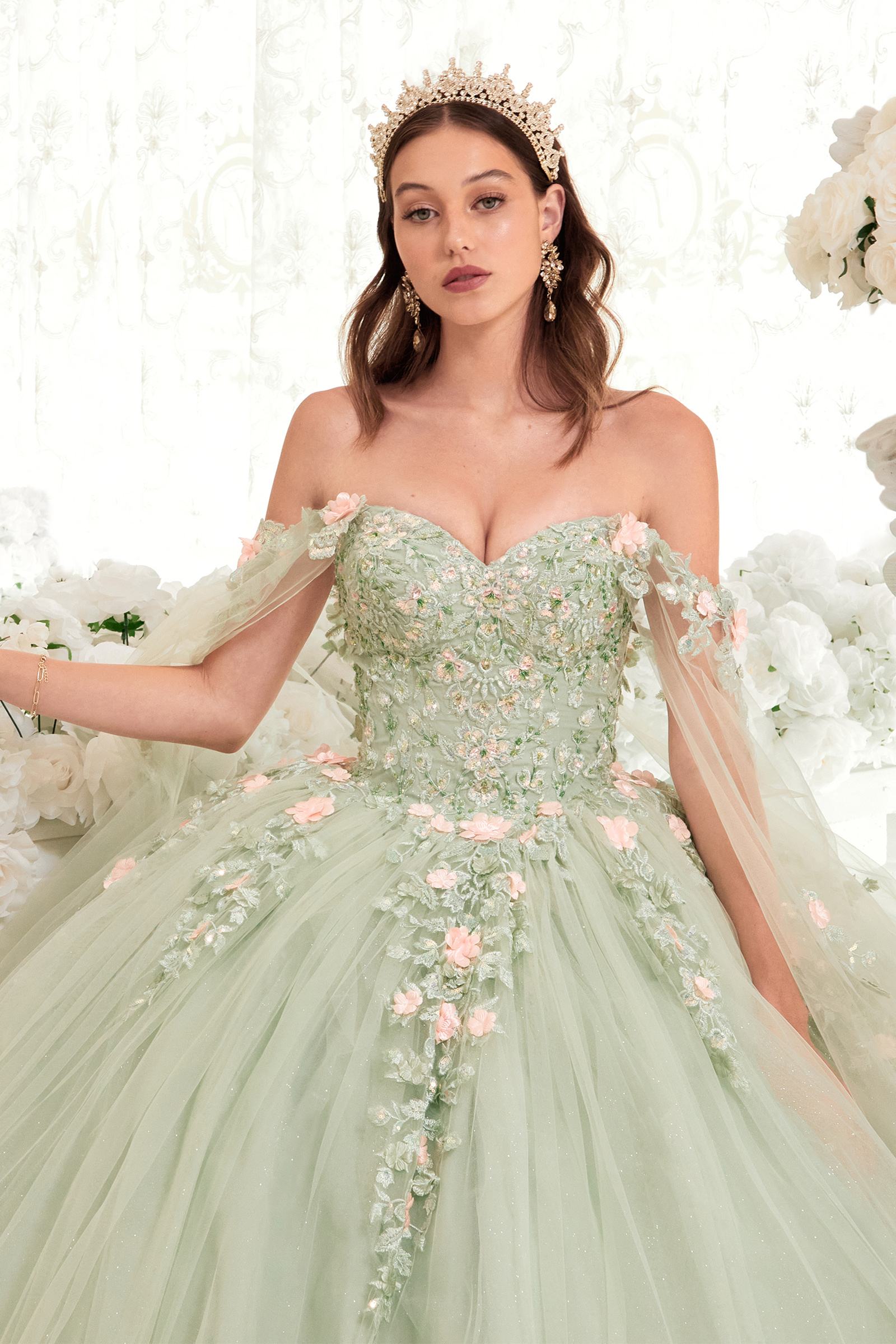Ladivine 15716 Poofy Princess A-Line Ballgown Off Shoulder Cap Sleeve DestGlow