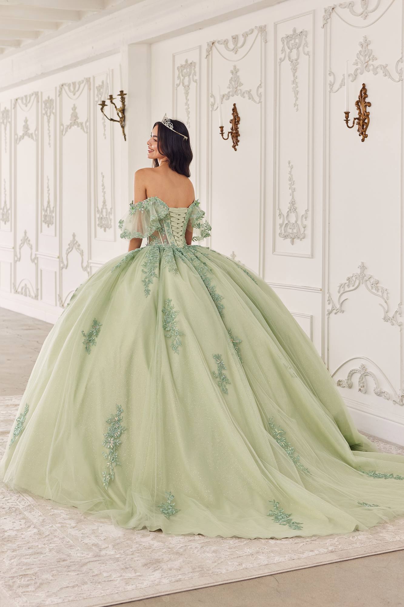 Ladivine 15725 Off Shoulder Half Sleeve Poofy Quinceanera Gown by DiscountDressShop
