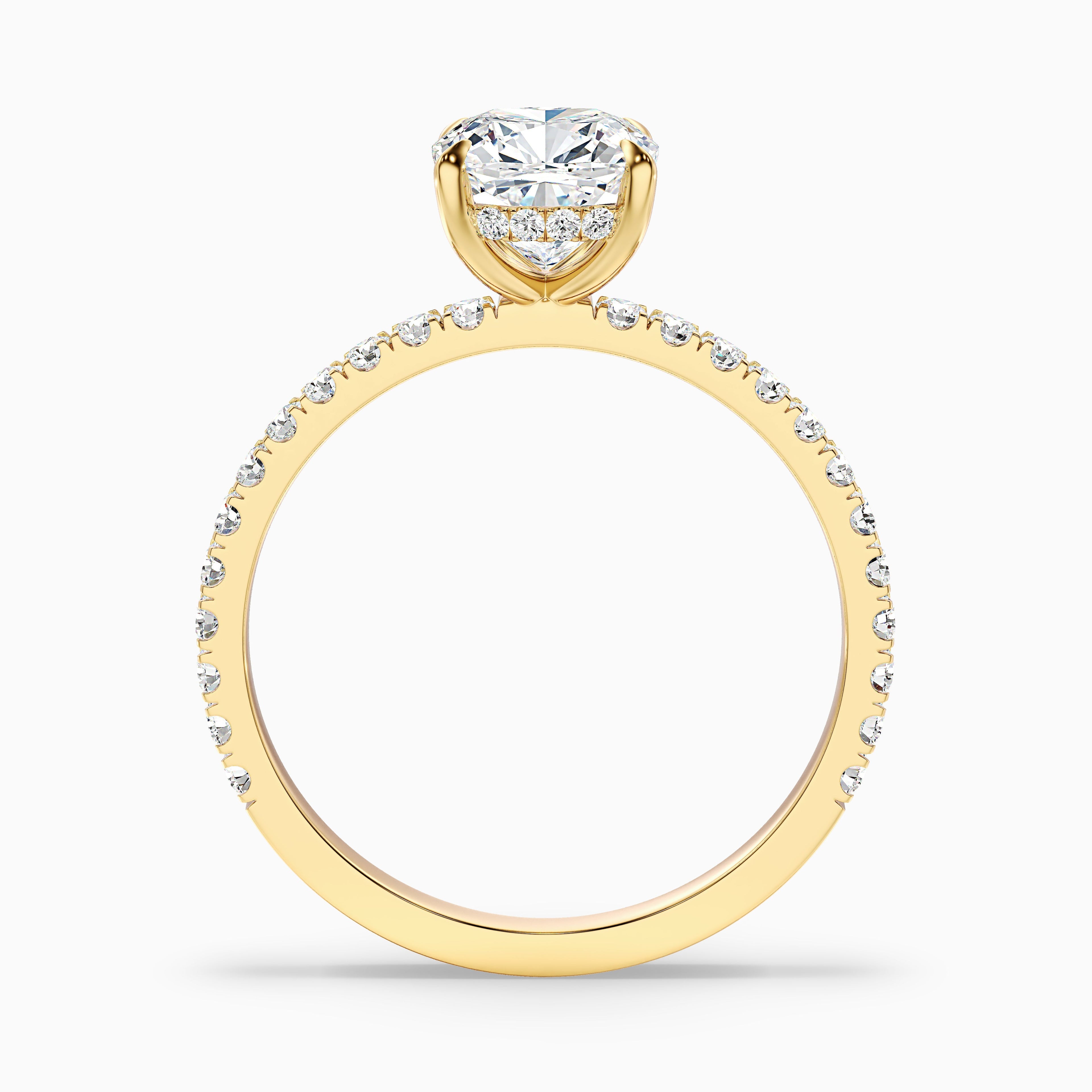 Gigi 5.5 Carat Cushion Cut Hidden Halo Pave Moissanite Diamond Ring in 18k Yellow Gold DestGlow