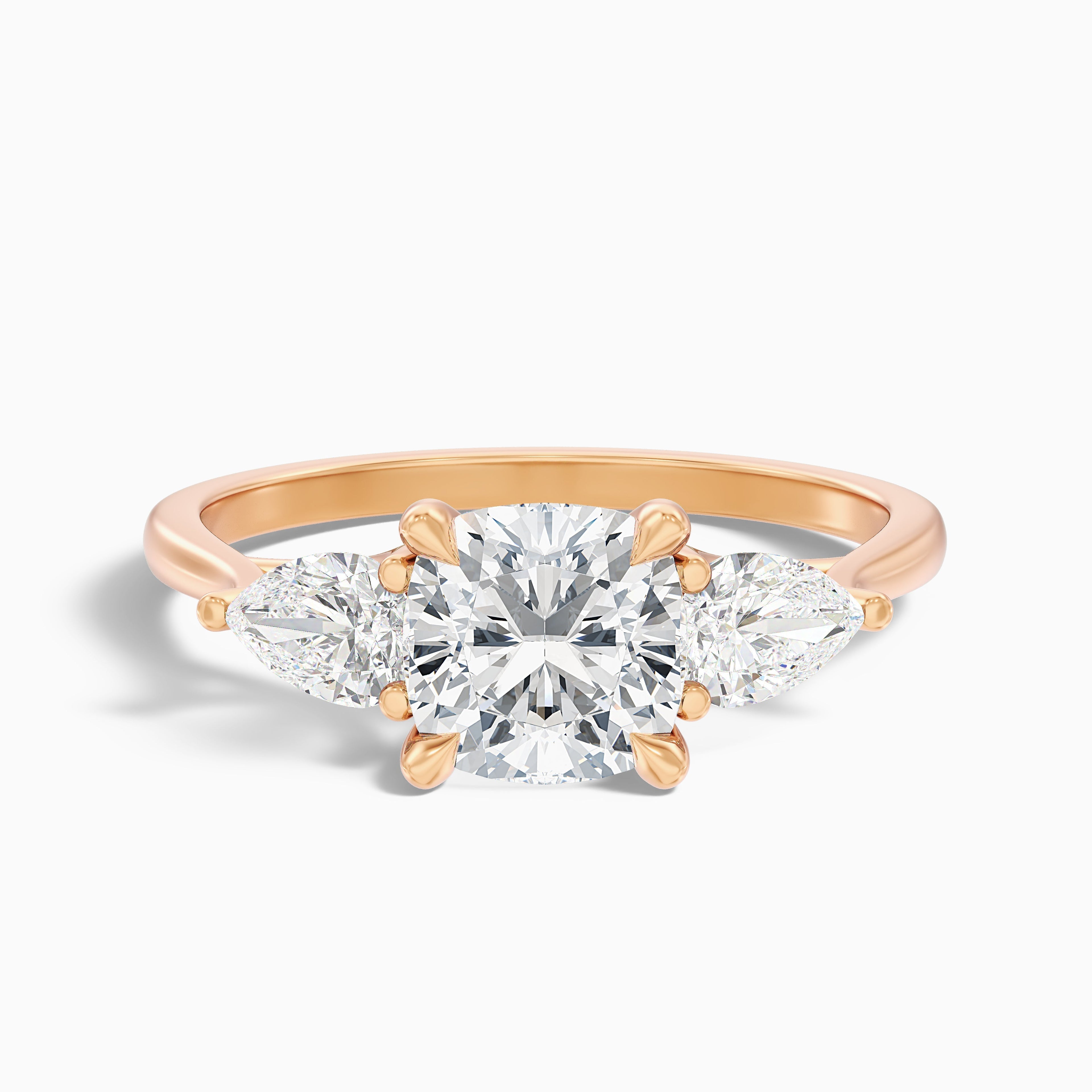 Hilary 4 Carat Three Stone Cushion With Pear SIde Stones Moissanite Diamond Ring in 925 Sterling Silver