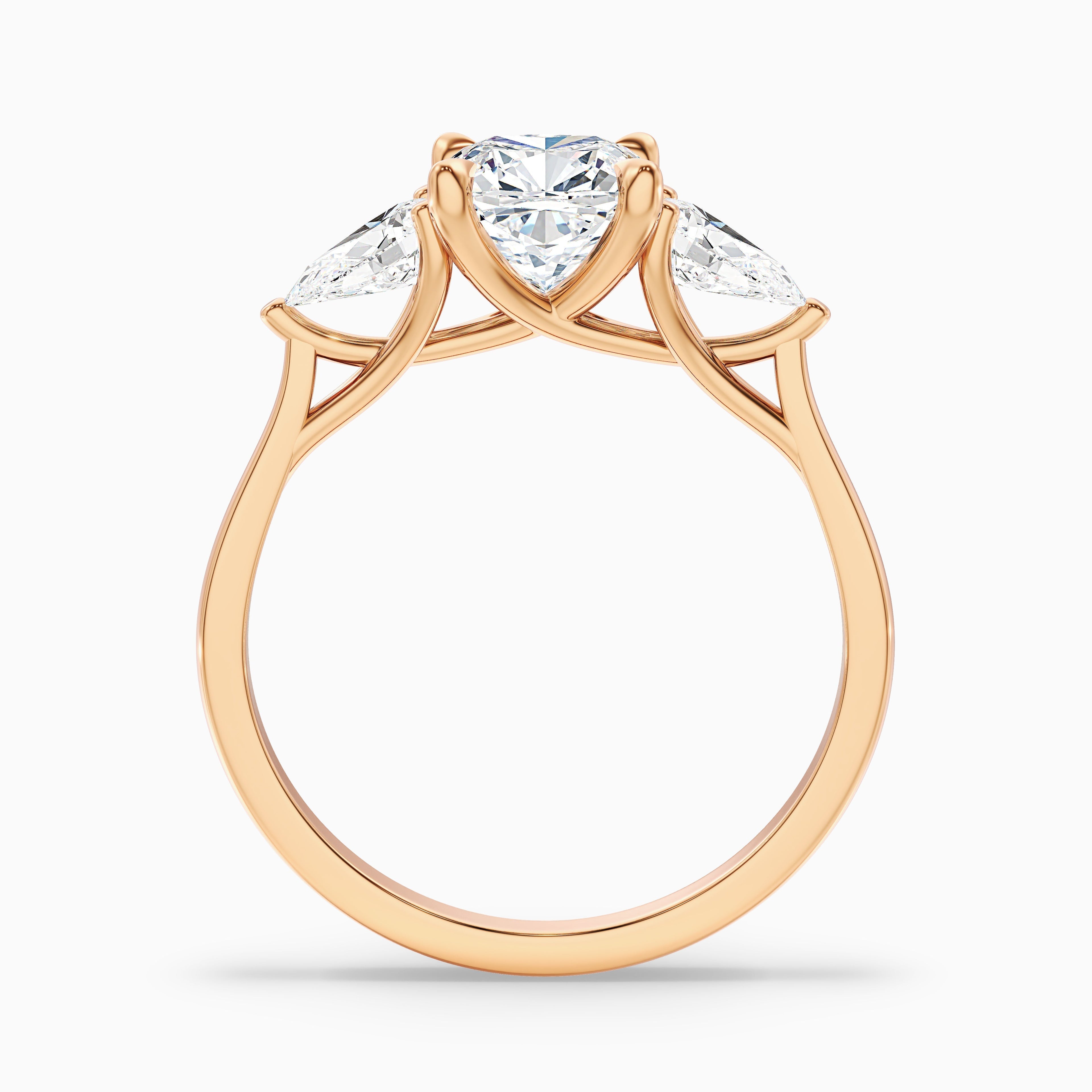 Hilary 2 Carat Three Stone Cushion With Pear SIde Stones Moissanite Diamond Ring in 925 Sterling Silver