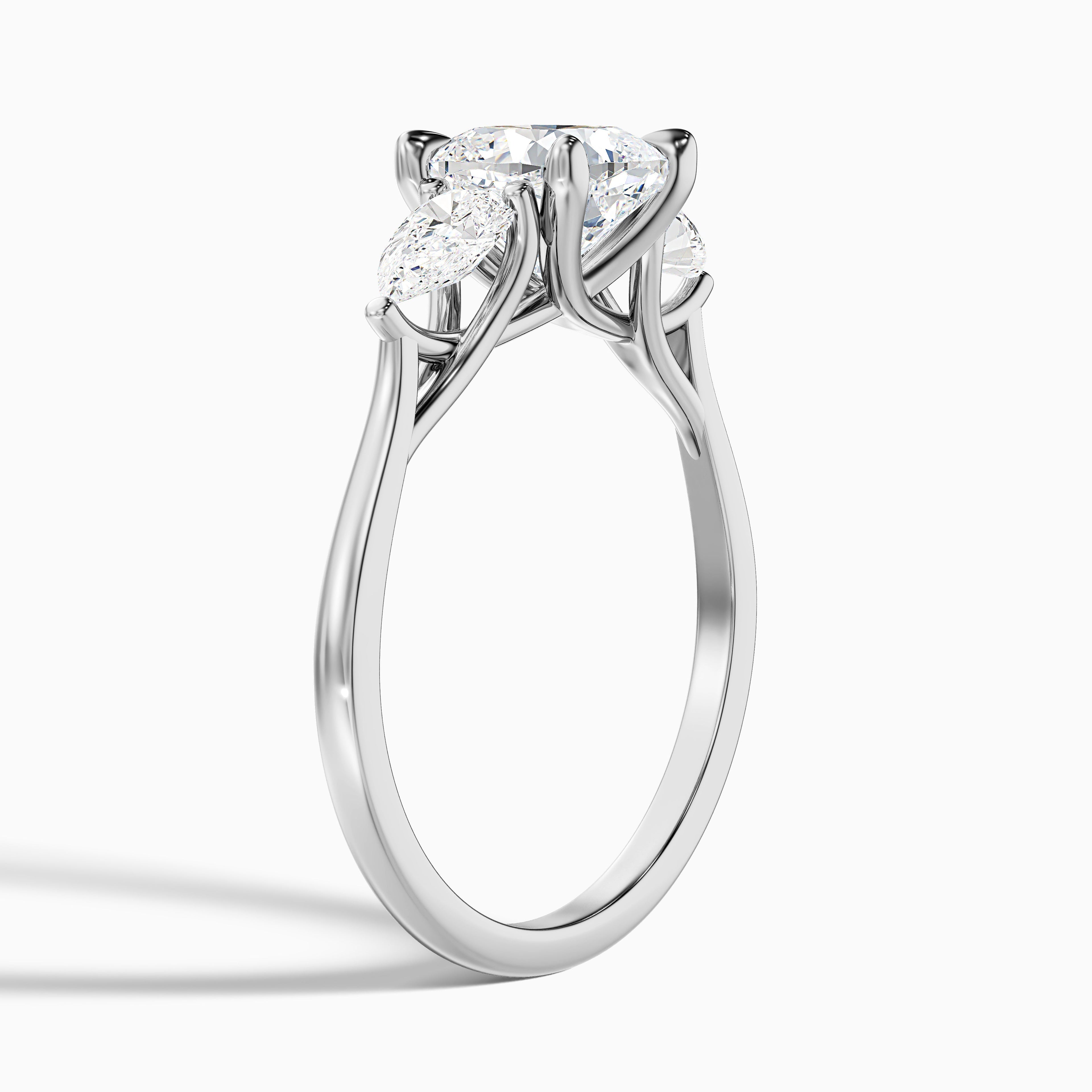 Elva 2 Carat Three Stone Cushion With Pear Side Stones Lab Grown Diamond Ring in 18k Yellow Gold