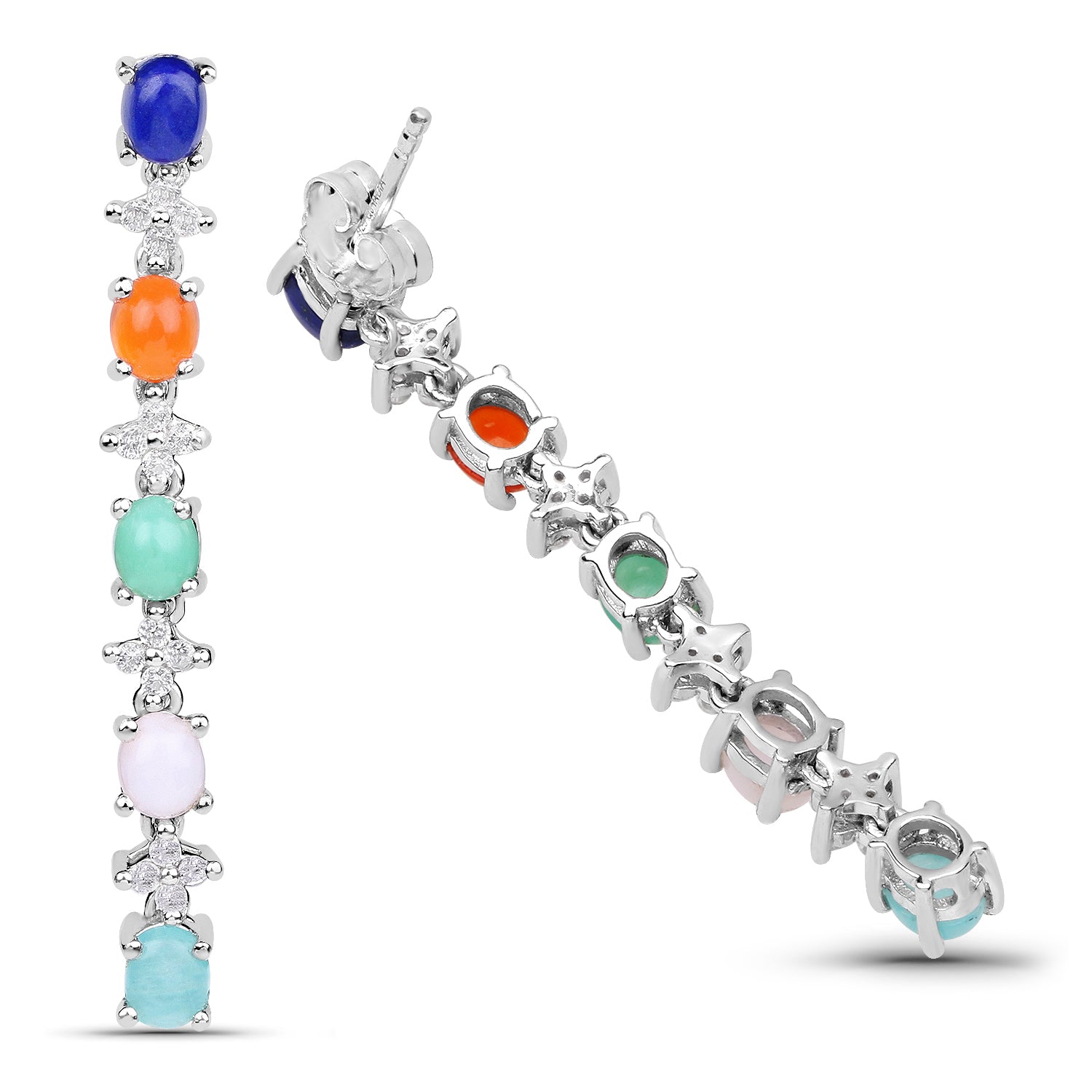 4.40 Carat Genuine Multi Stone .925 Sterling Silver Earrings by Bids.com