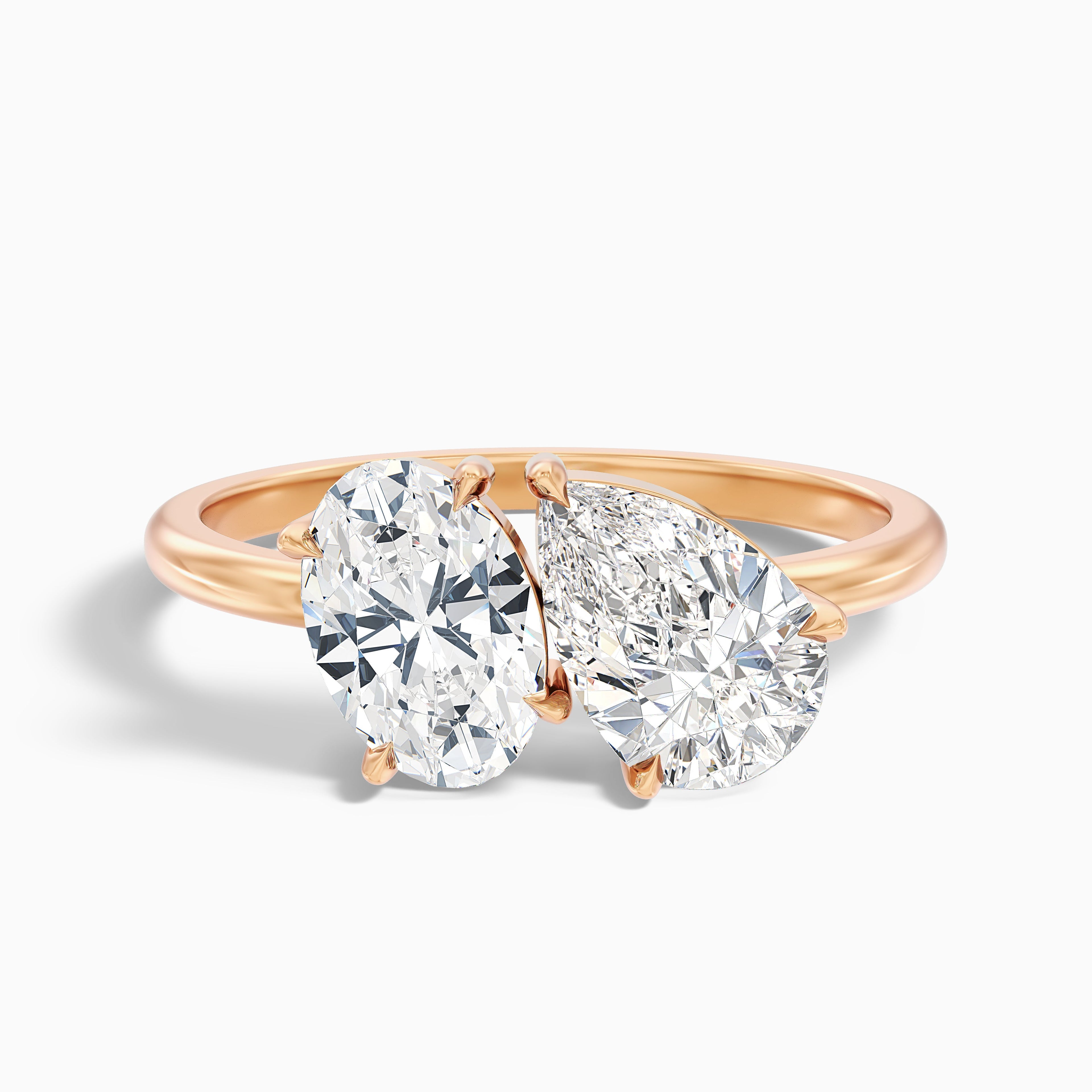 Heidi Toi Et Moi Ring in 14k White Gold With Oval and Pear Two Stone Moissanite Diamond (1.5 Ct. Tw.)