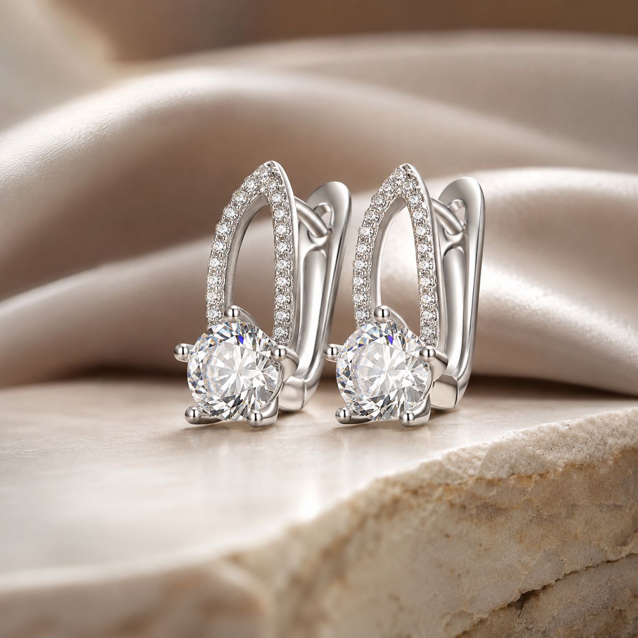 925 Sterling Silver Earrings with CZ Pavé Setting, 1.4*0.62cm for Women DestGlow