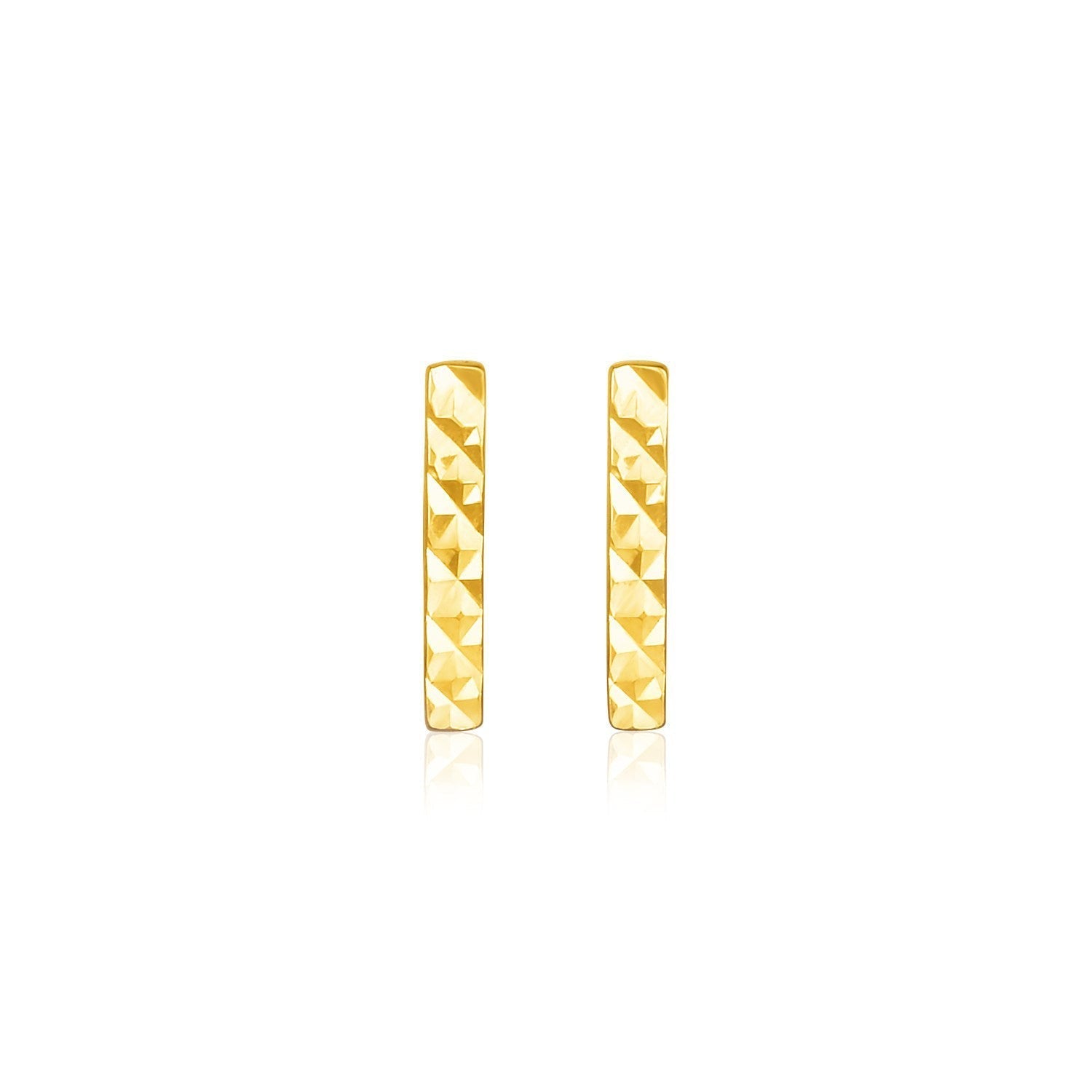 14k Yellow Gold Textured Bar Earrings DestGlow