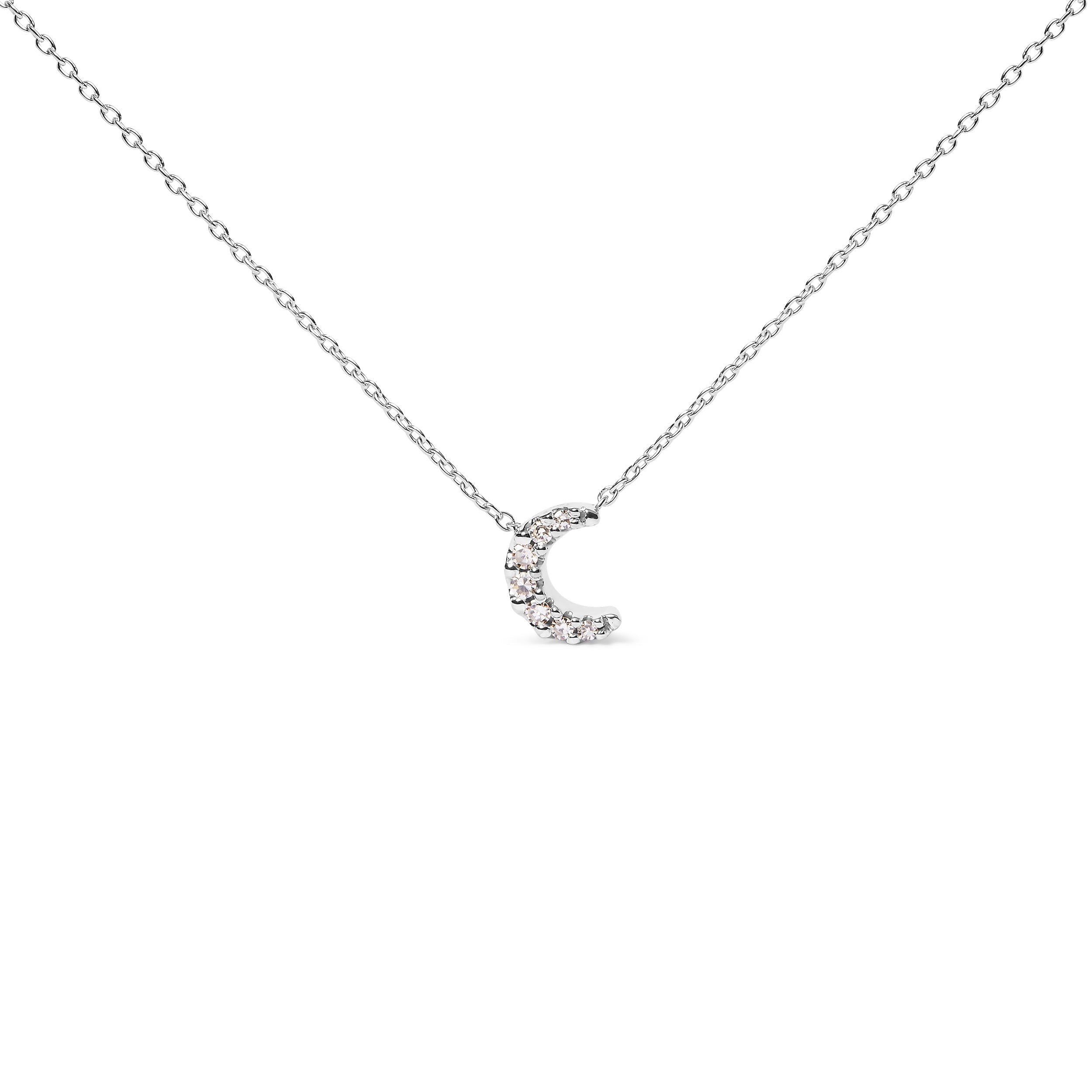 10K White Gold Diamond Accented Crescent Moon Shaped 18" Inch Pendant Necklace (H-I Color, I1-I2 Clarity) DestGlow