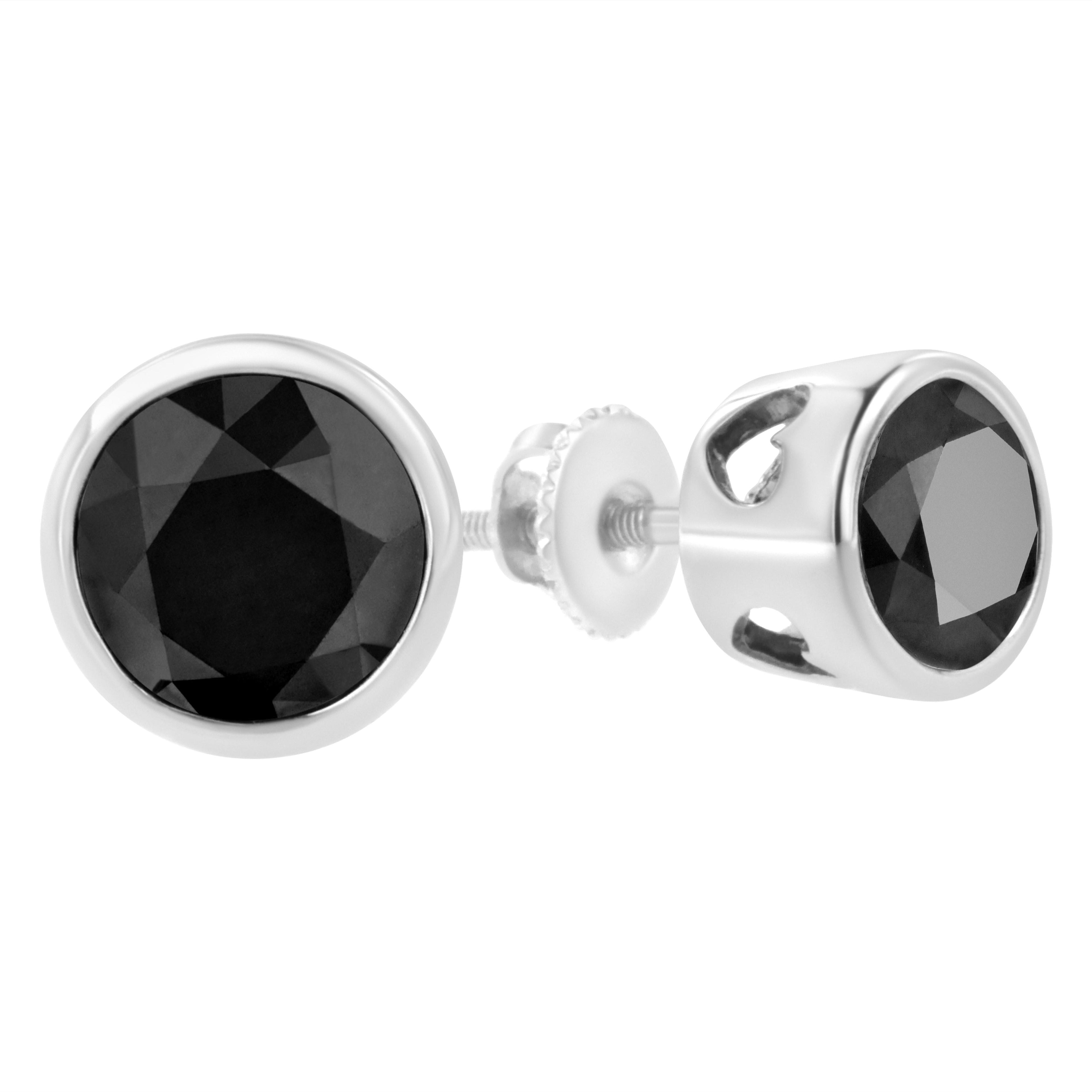 .925 Sterling Silver 4.00 Cttw Round Brilliant-Cut Black Diamond Bezel-Set Stud Earrings with Screw Backs (Fancy Color-Enhanced, I2-I3 Clarity) by Bids.com