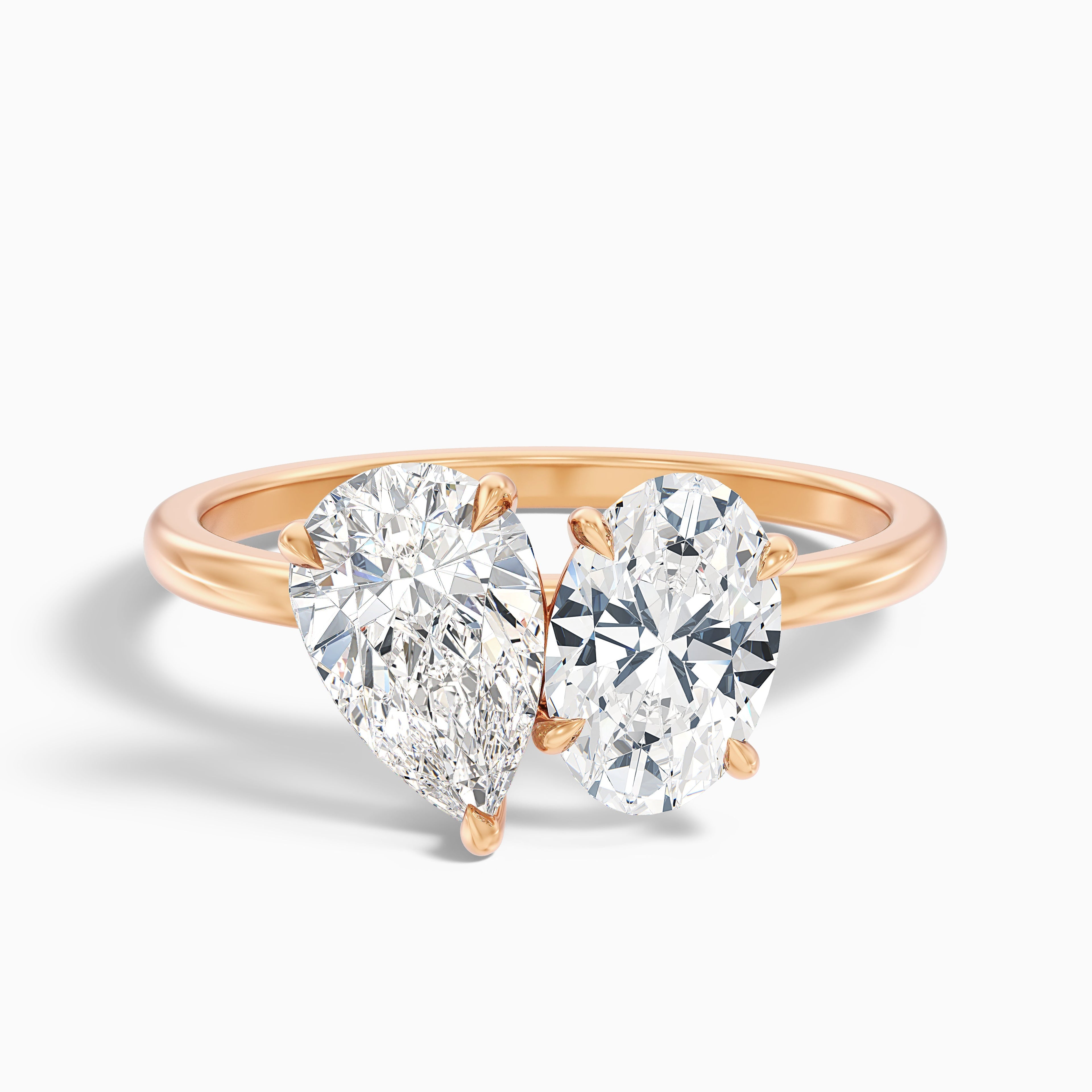 Nancy Toi Et Moi Ring in 10k White Gold With Pear and Oval Two Stone Moissanite Diamond (3.5 Ct. Tw.)