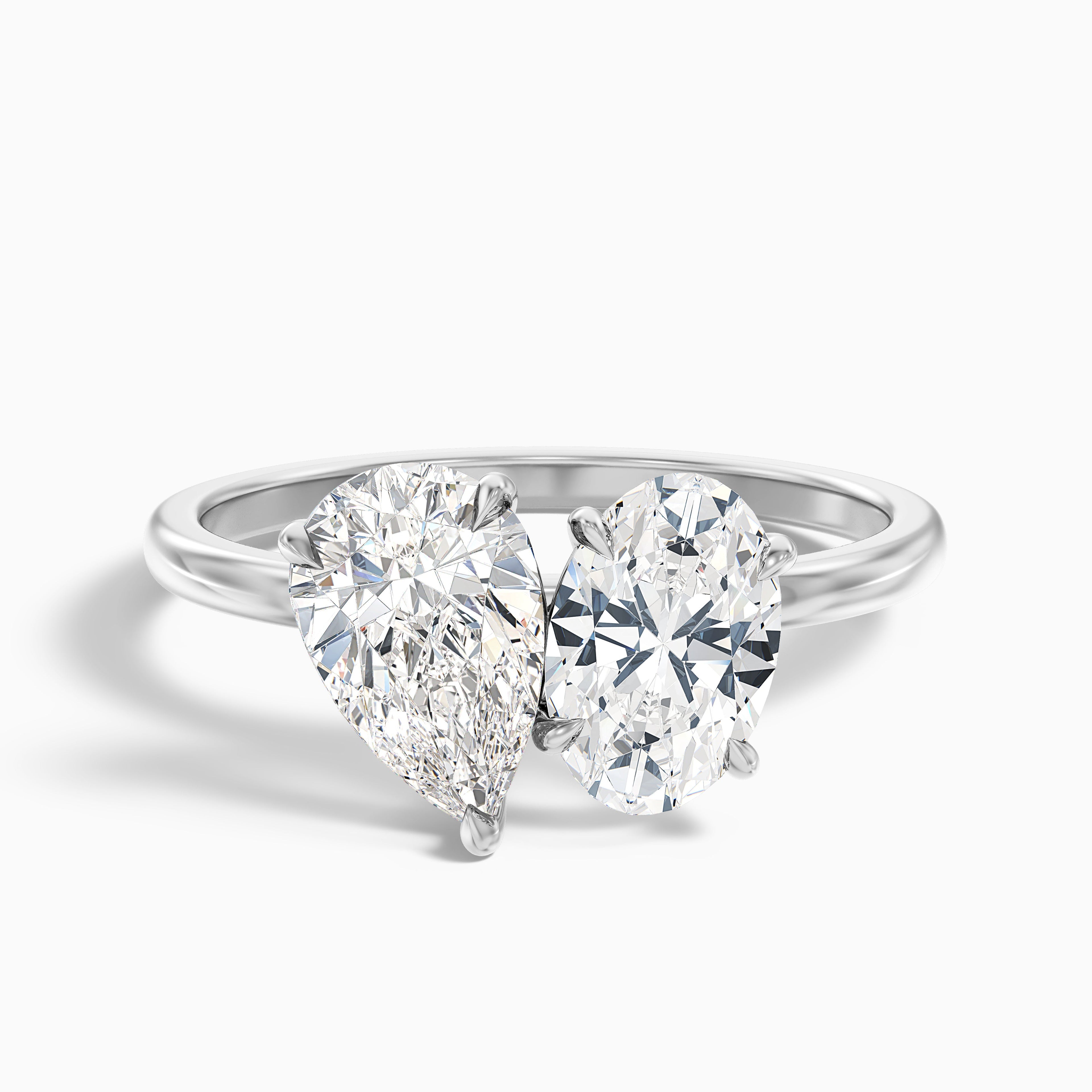 Nancy Toi Et Moi Ring in 18k White Gold With Pear and Oval Two Stone Lab Grown Diamond (4 Ct. Tw.)