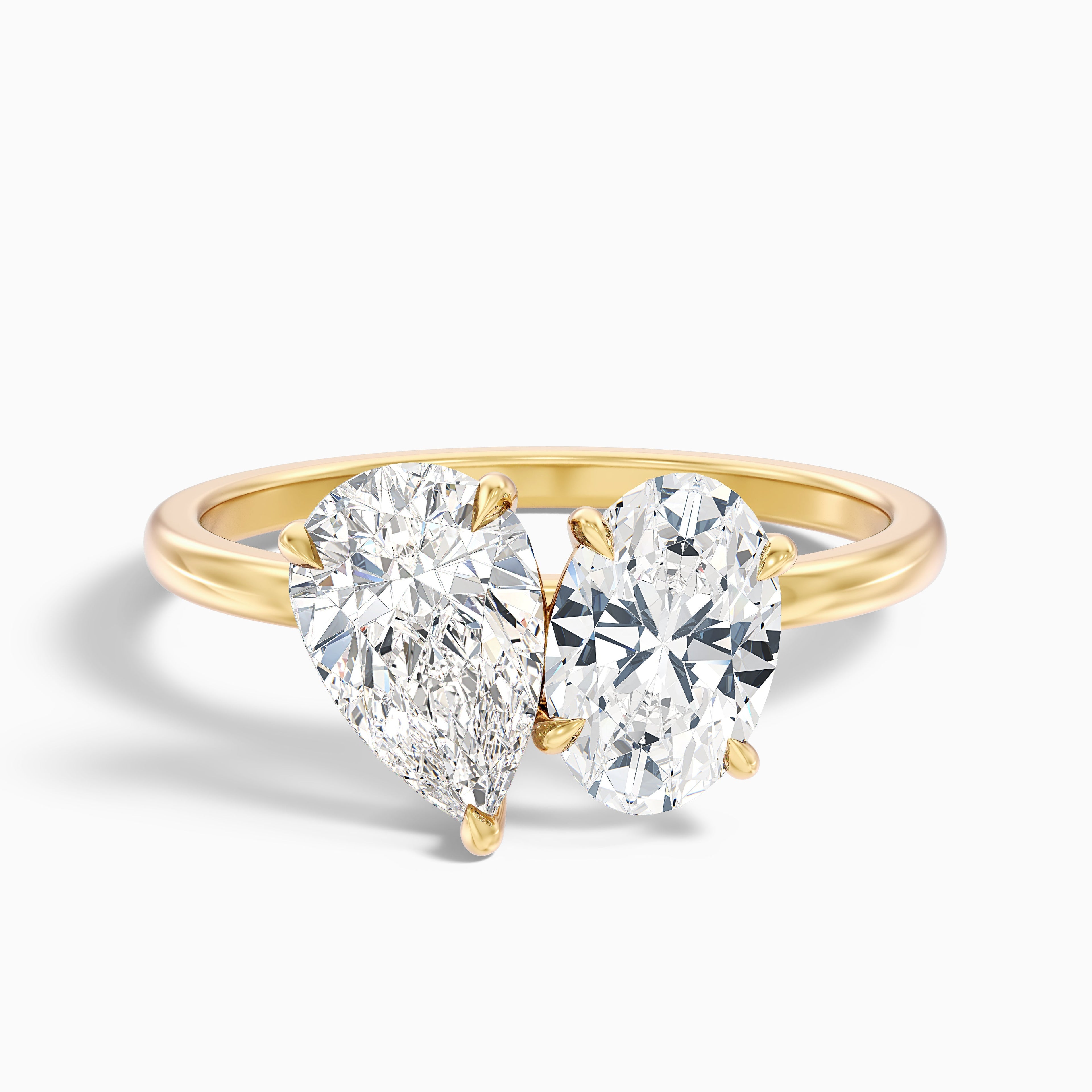 Nancy Toi Et Moi Ring in 14k Yellow Gold With Pear and Oval Two Stone Lab Grown Diamond (4.5 Ct. Tw.)