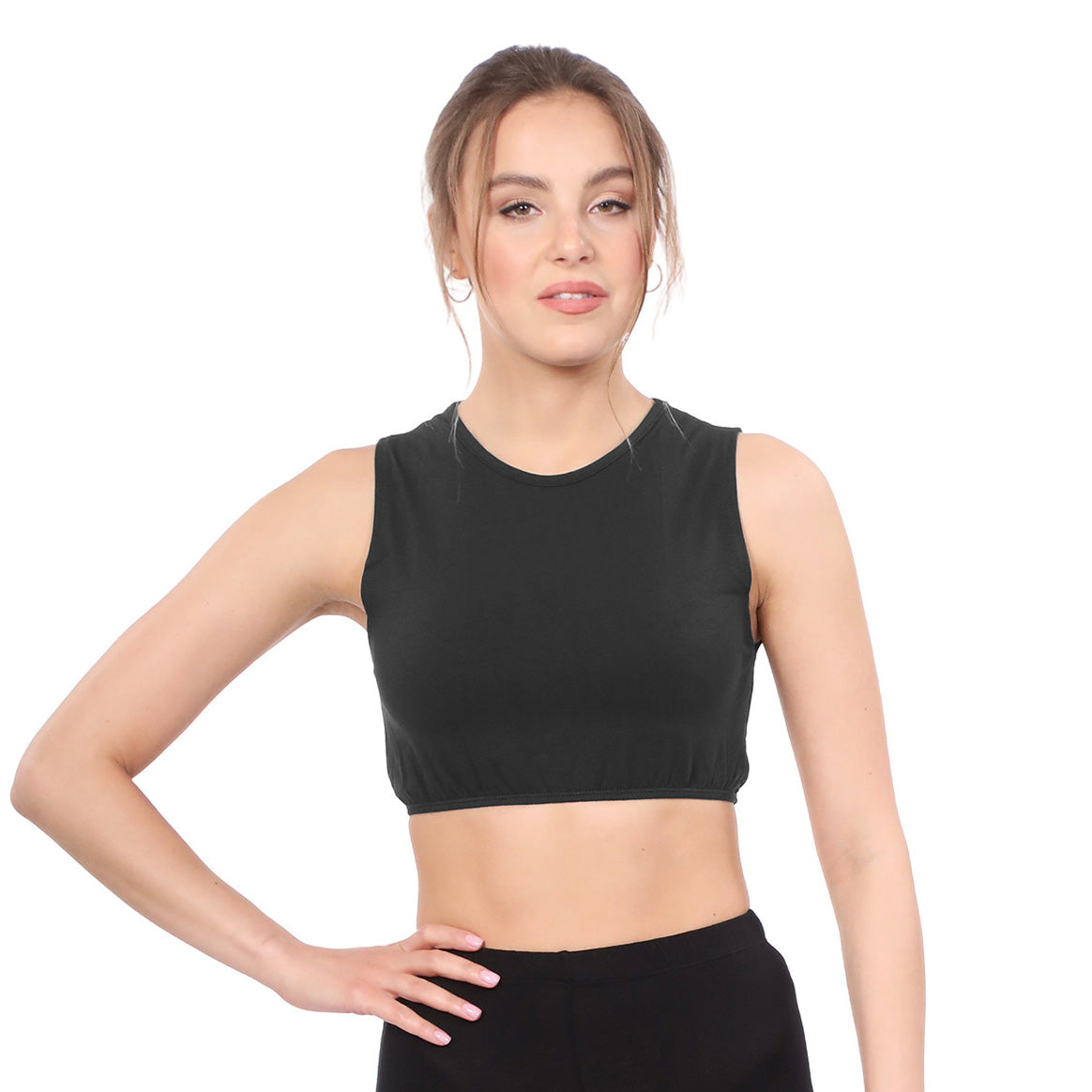 Modest Neck Cropped Layering Shell - Cotton Spandex Sleeveless Tank by Kosher Casual USA