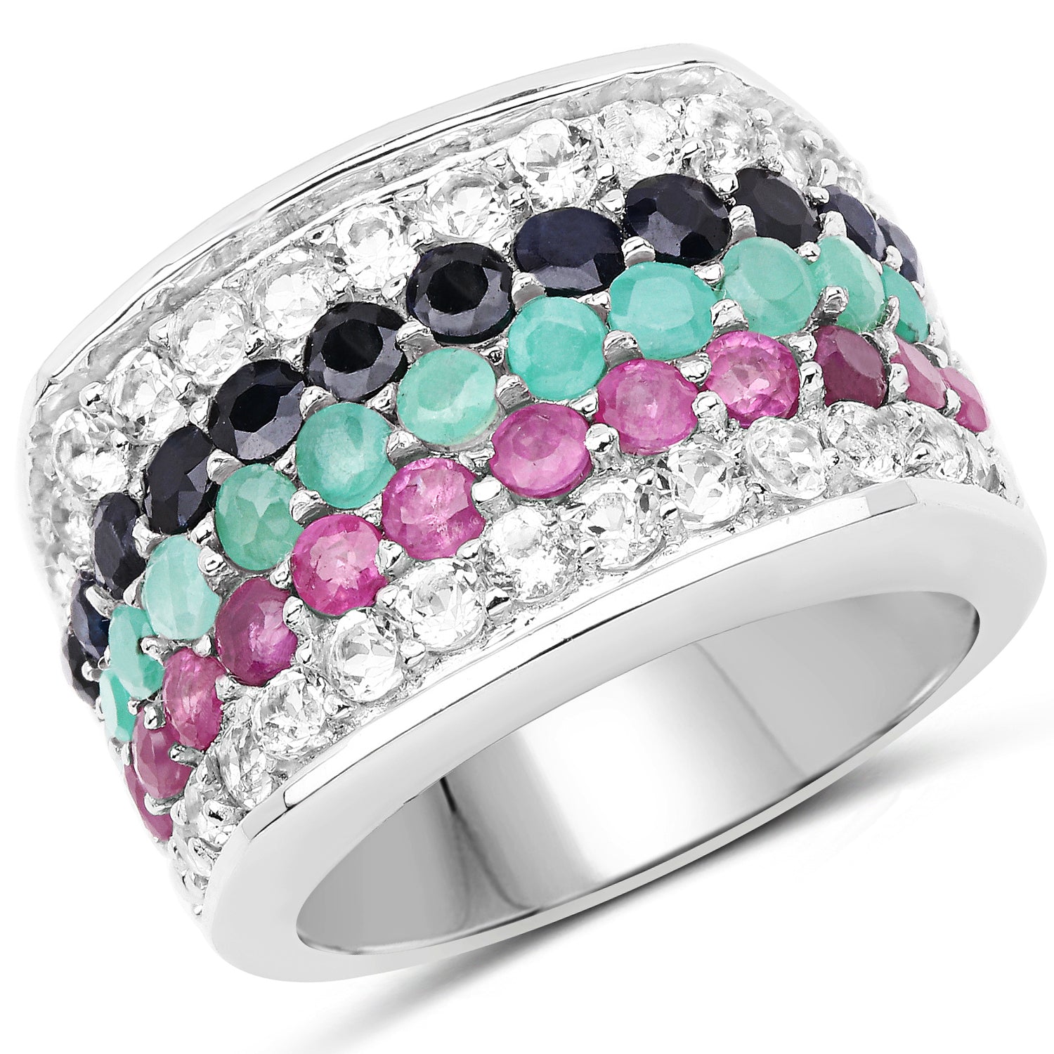 4.28 Carat Genuine Multi Stone .925 Sterling Silver Ring by Bids.com