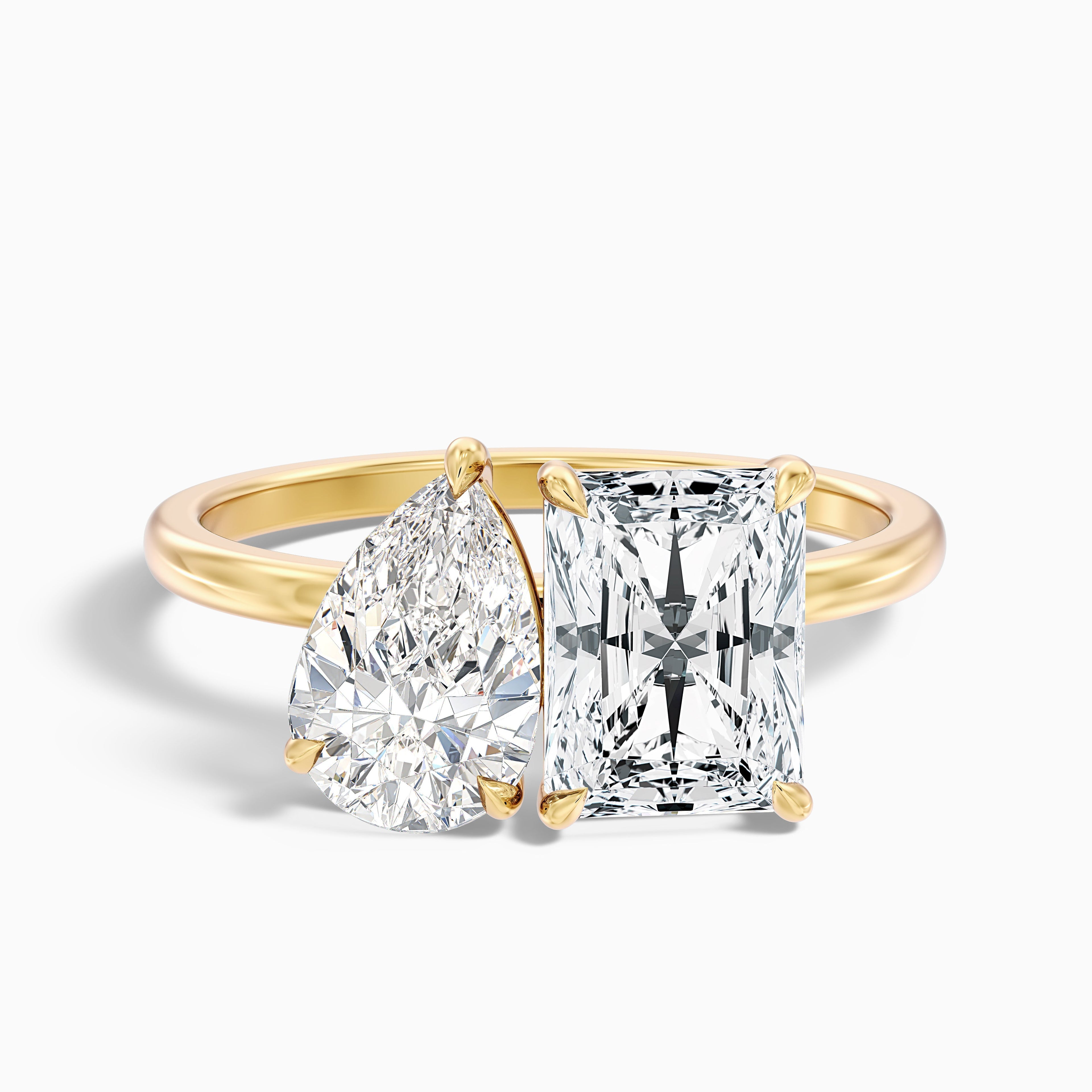 Wendy Toi Et Moi Ring in 18k White Gold With Pear and Radiant Two Stone Moissanite Diamond (4 Ct. Tw.)