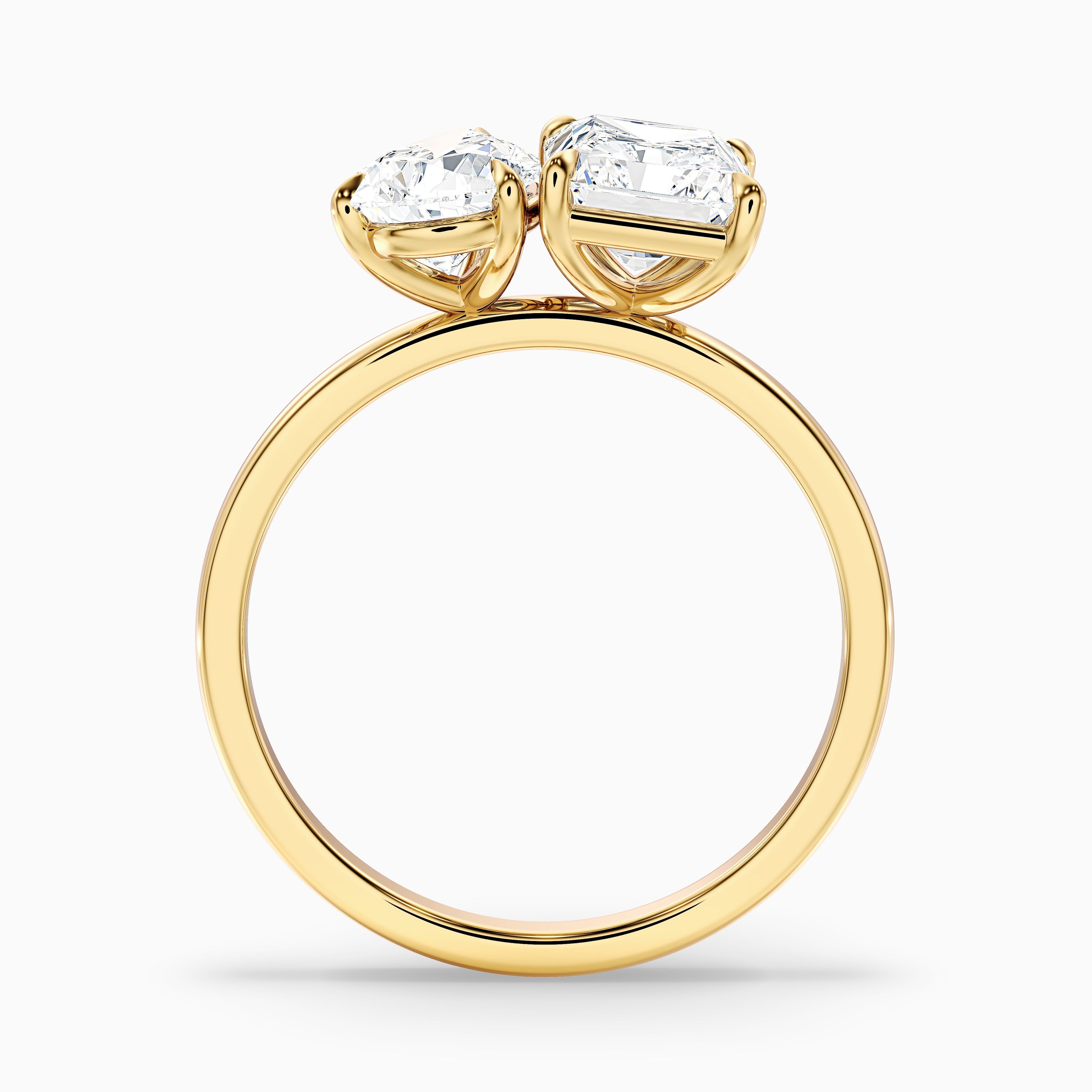 Wendy Toi Et Moi Ring in 18k Rose Gold With Pear and Radiant Two Stone Moissanite Diamond (2 Ct. Tw.)