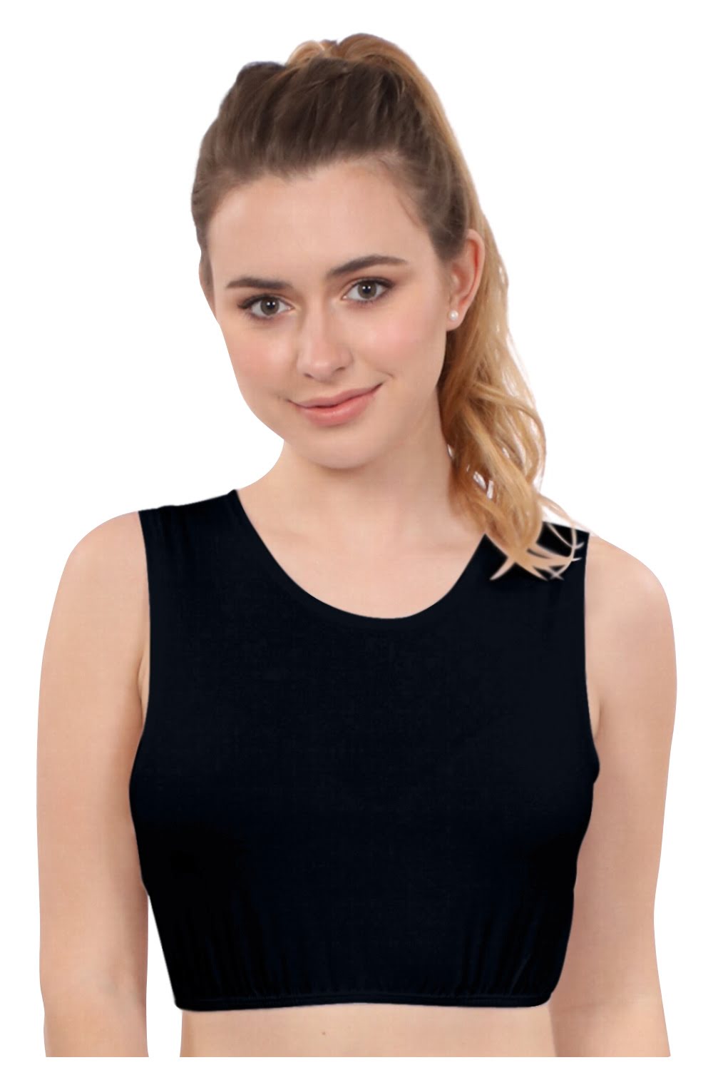 Cropped Layering Tank with Full Shoulder Coverage and Jewel Neckline by Kosher Casual USA