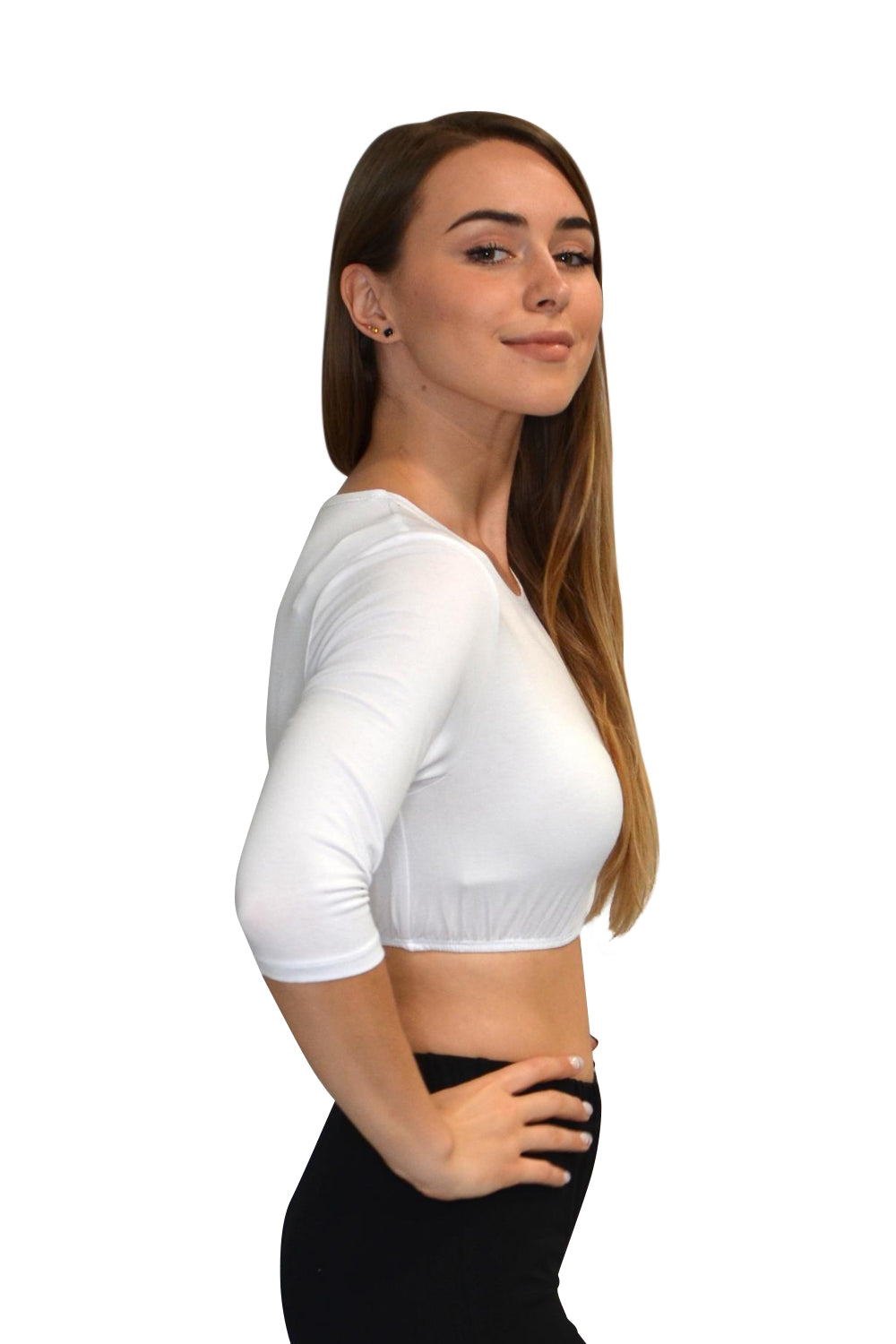 3/4 Sleeve Cropped Layering Shell in Viscose Spandex - Women&