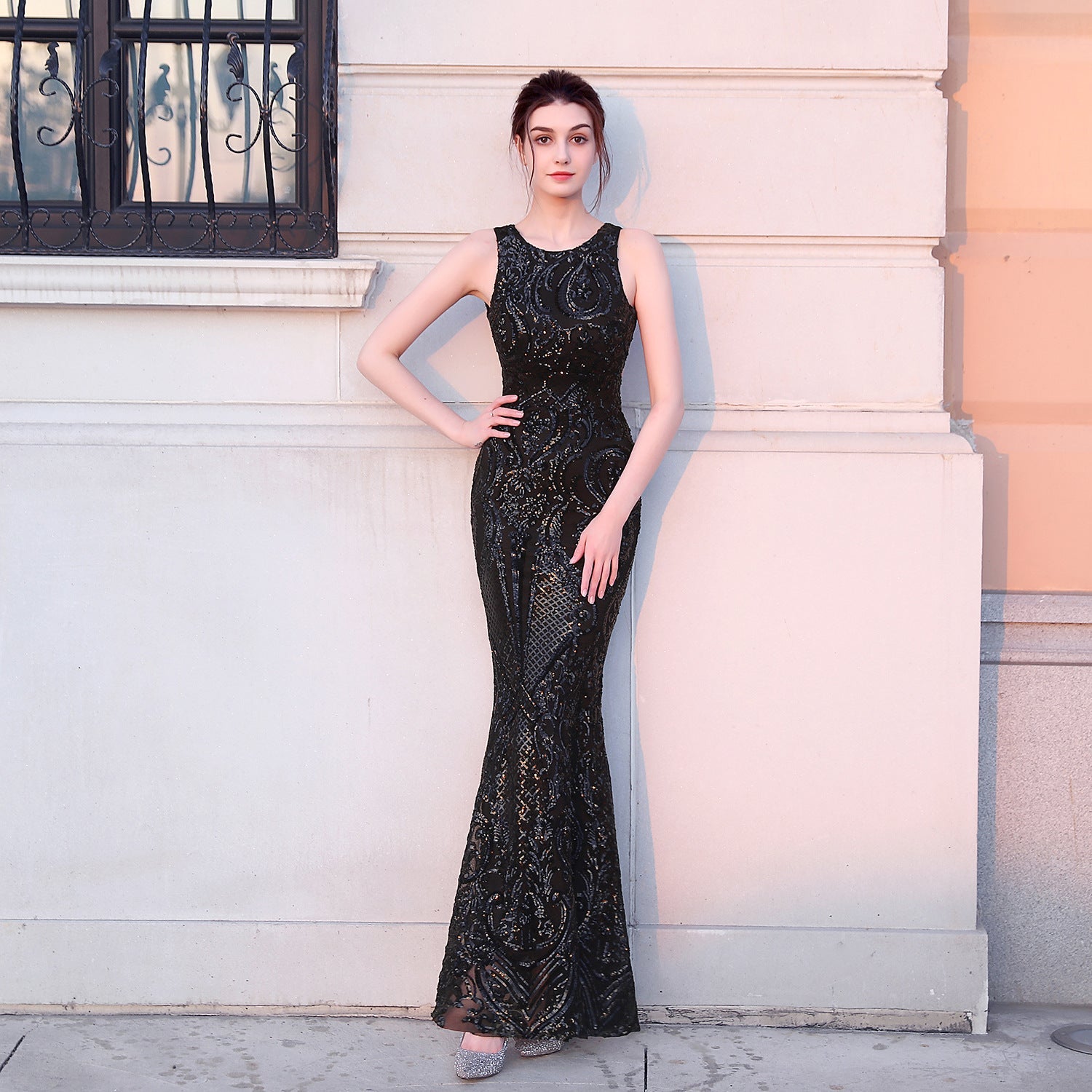 Sequined Fishtail Long Evening Dress Car Model Exhibition Performance Banquet Etiquette Dress by Ragazza