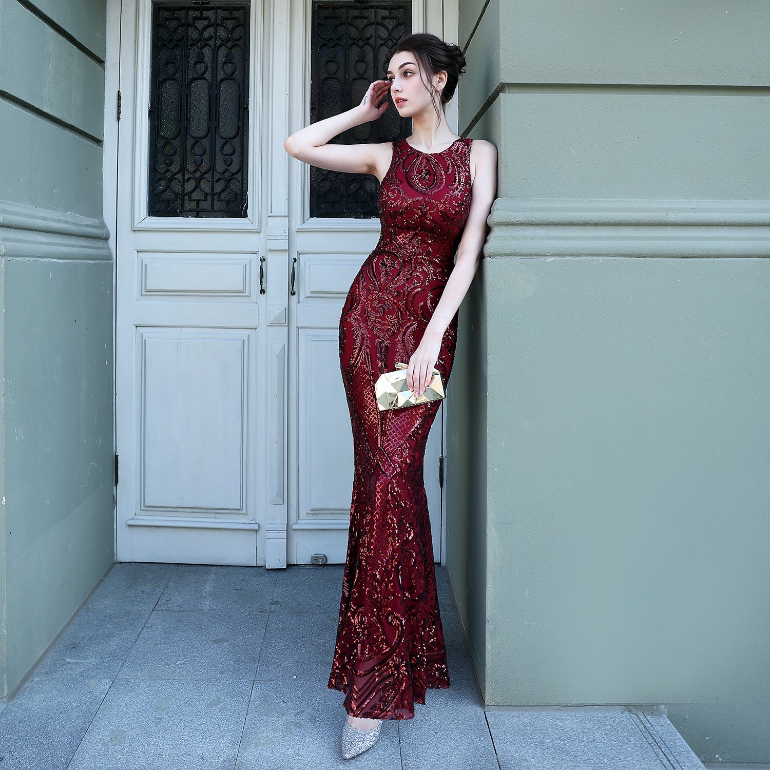 Sequined Fishtail Long Evening Dress Car Model Exhibition Performance Banquet Etiquette Dress by Ragazza