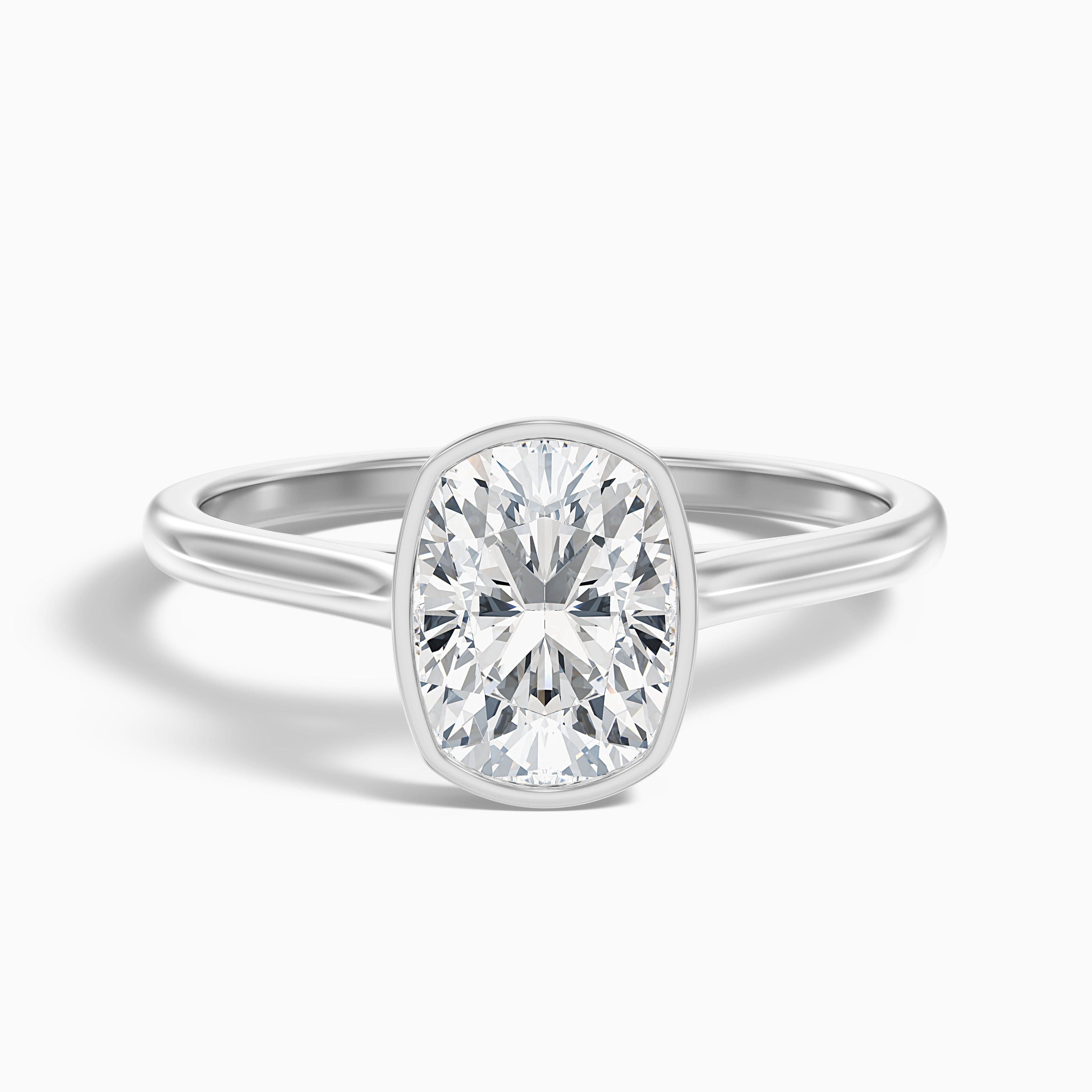 Angie 4 Carat Elongated Cushion Cut Bezel Set Moissanite Diamond Ring in 925 Sterling Silver