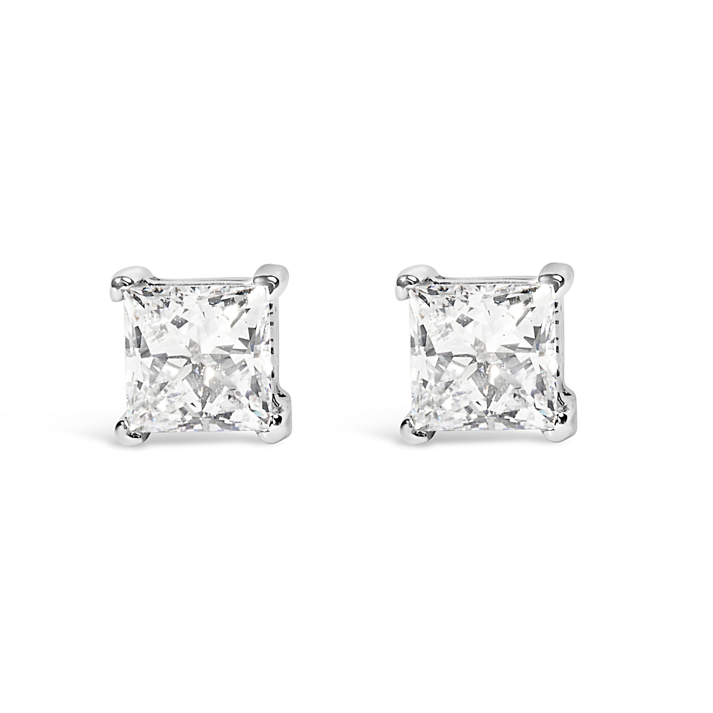 14K White Gold 3/8 Cttw Lab Grown Princess-Cut Diamond 4-Prong Solitaire Stud Earrings (VS1-VS2 Clarity, F-G Color) DestGlow
