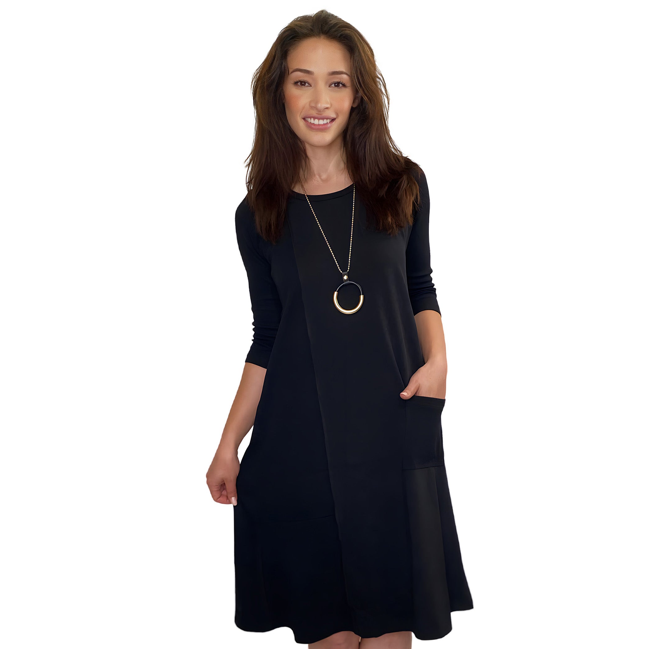 Classic 100% Cotton A-Line Dress with 3/4 Sleeves by Kosher Casual USA