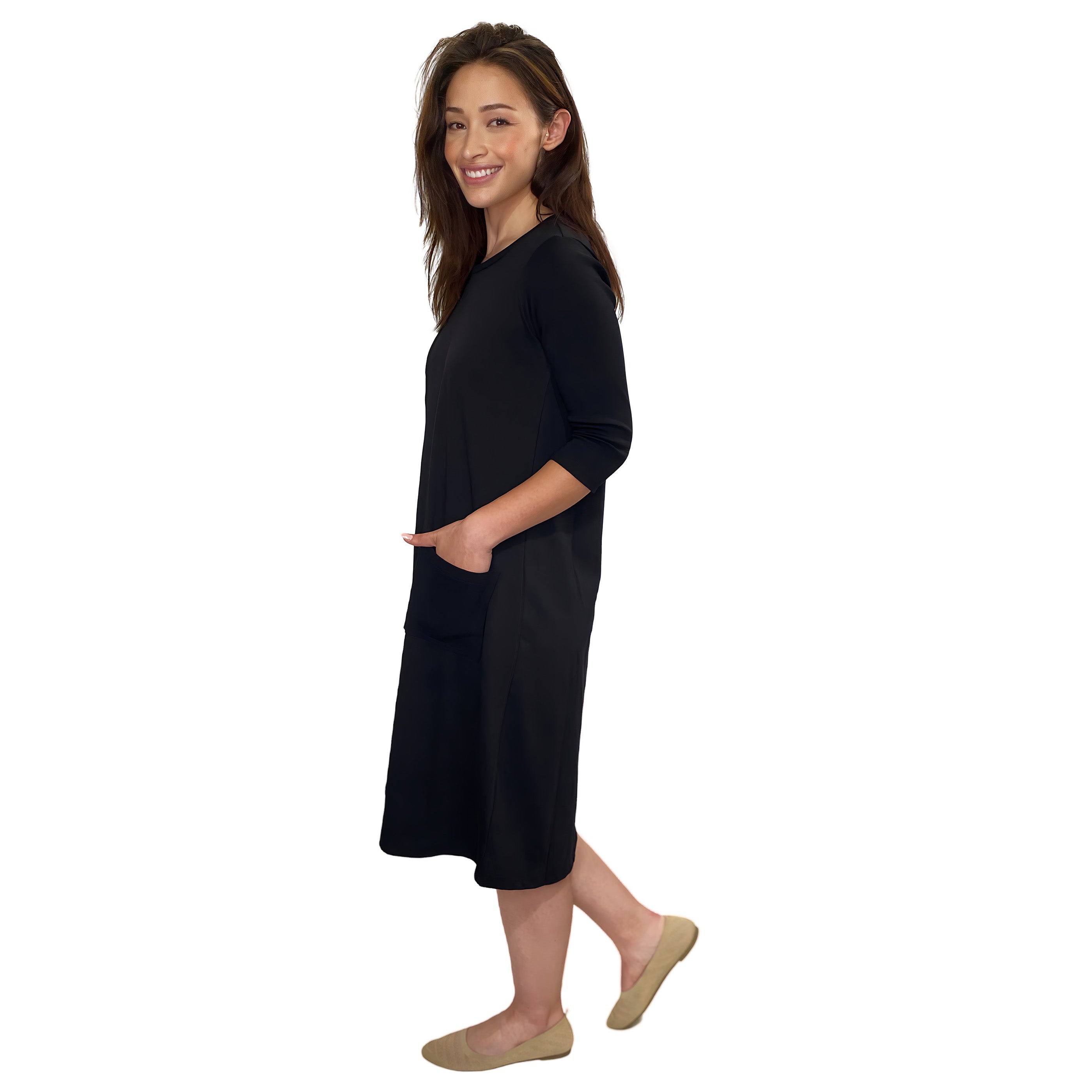 Classic 100% Cotton A-Line Dress with 3/4 Sleeves by Kosher Casual USA