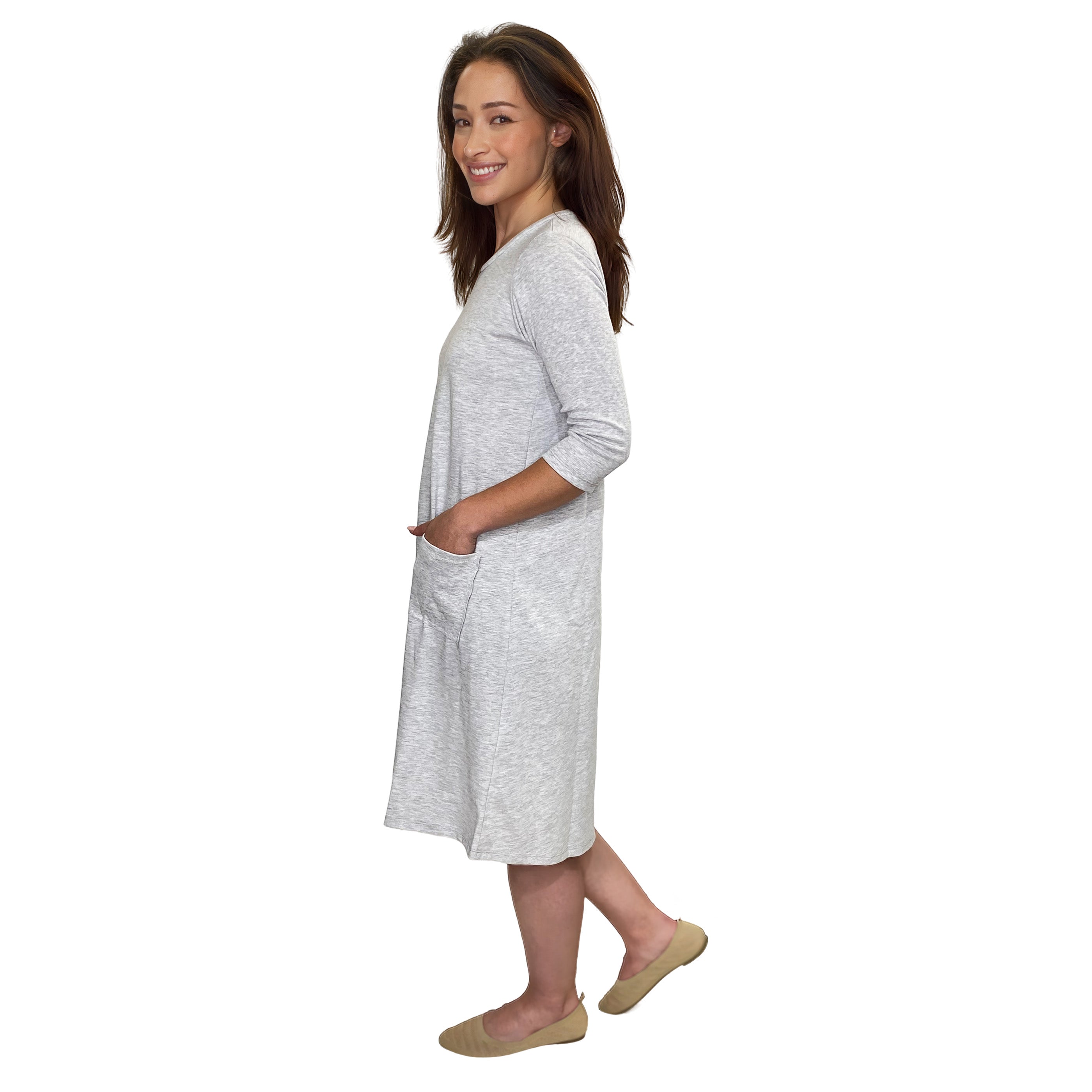 Classic 100% Cotton A-Line Dress with 3/4 Sleeves by Kosher Casual USA