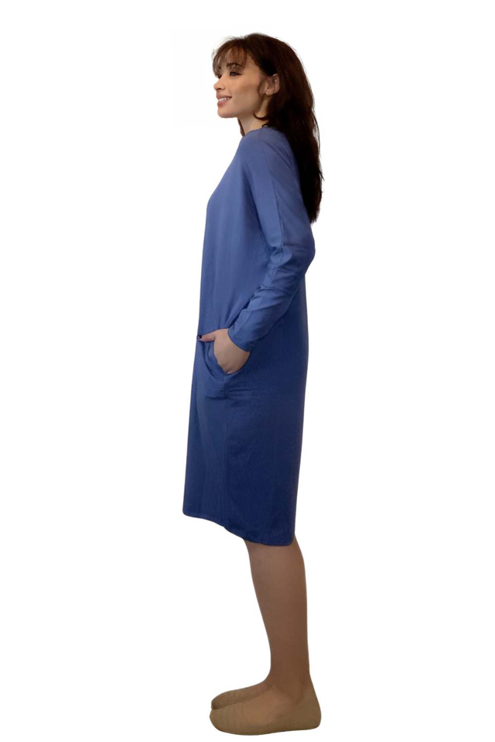 Batwing Long Sleeve Casual Comfort Midi Dress with Pockets by Kosher Casual USA