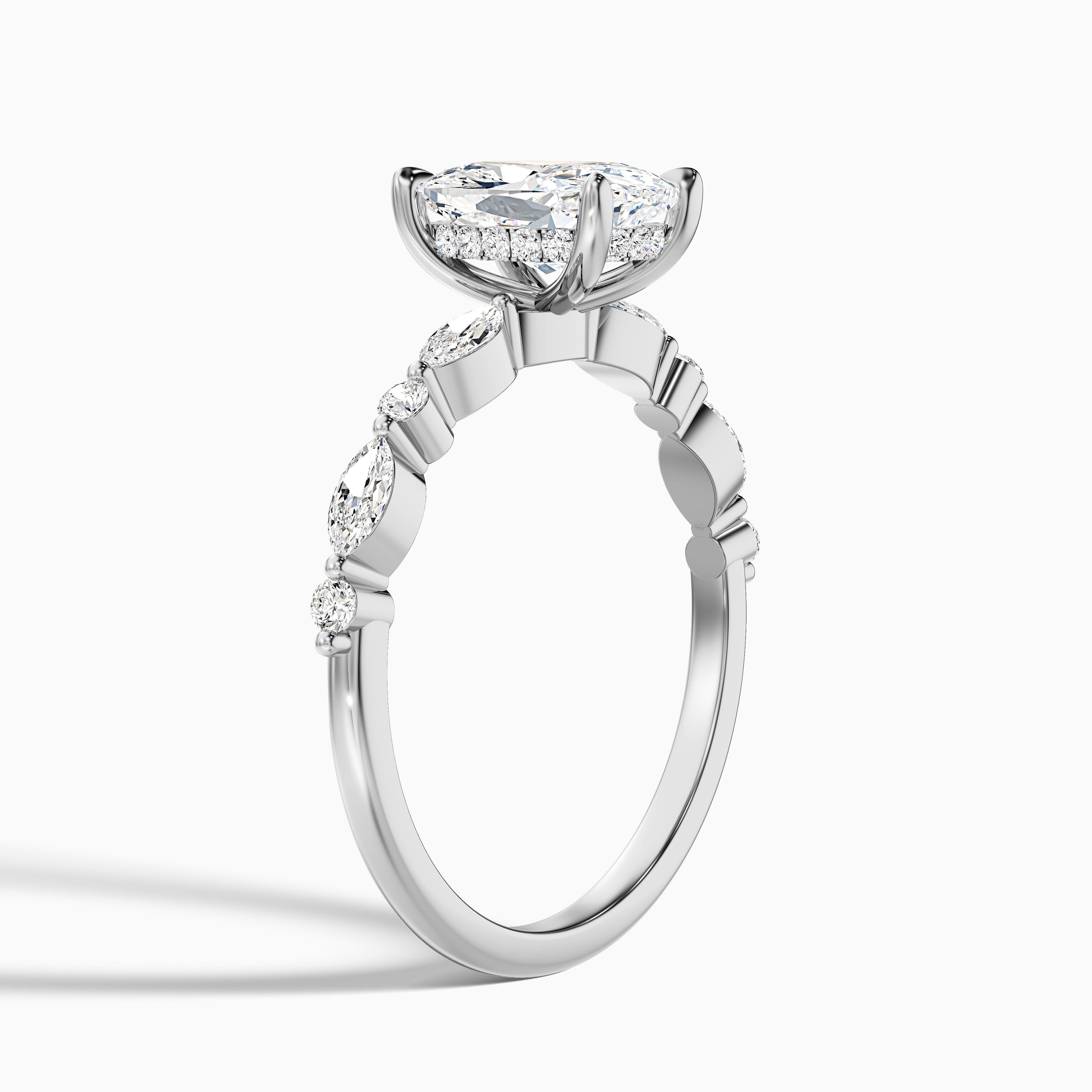 Joyee 4.5 Carat Elongated Cushion Cut Hidden Halo Moissanite Diamond Ring in 10k White Gold
