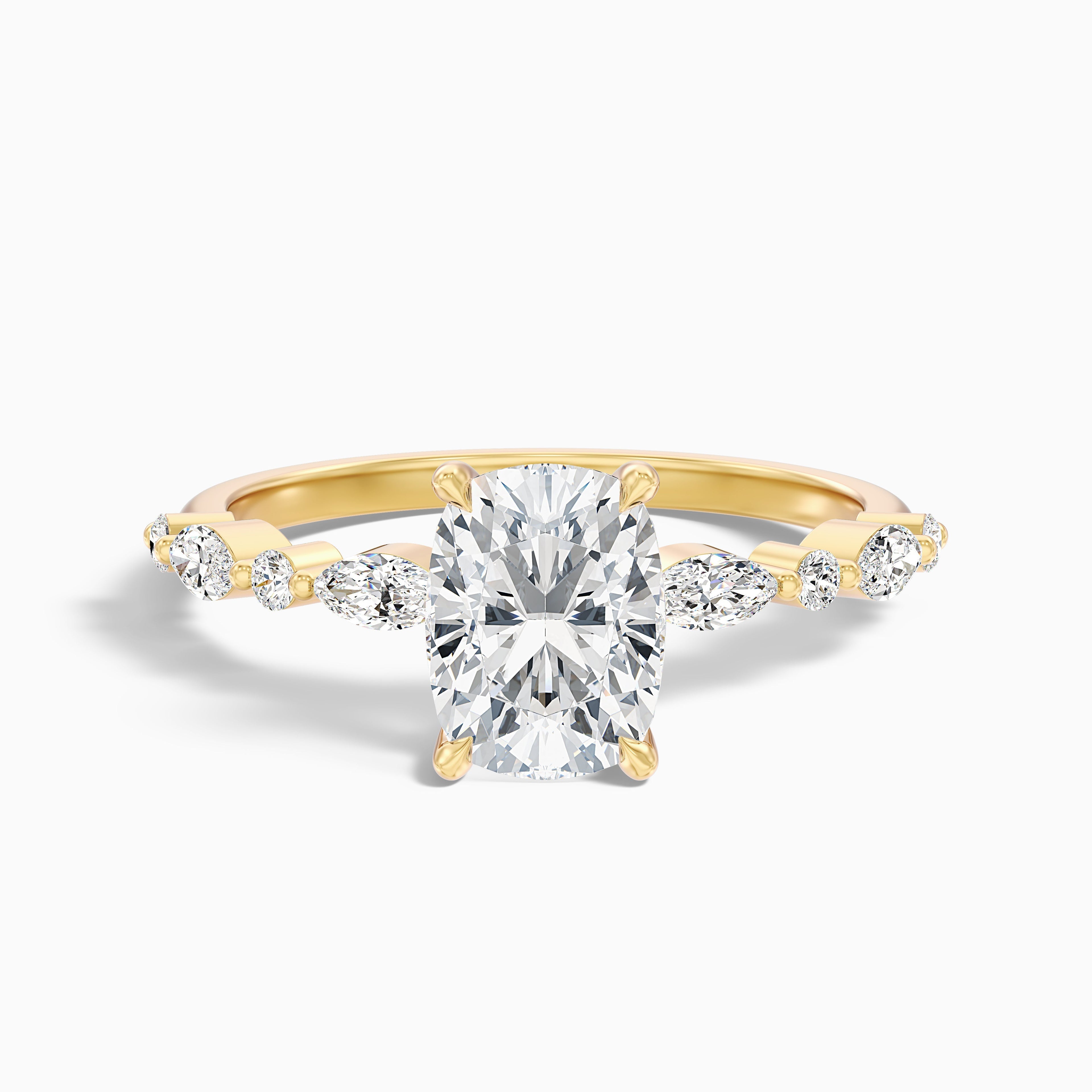 Joyee 4 Carat Elongated Cushion Cut Hidden Halo Moissanite Diamond Ring in 14k Yellow Gold