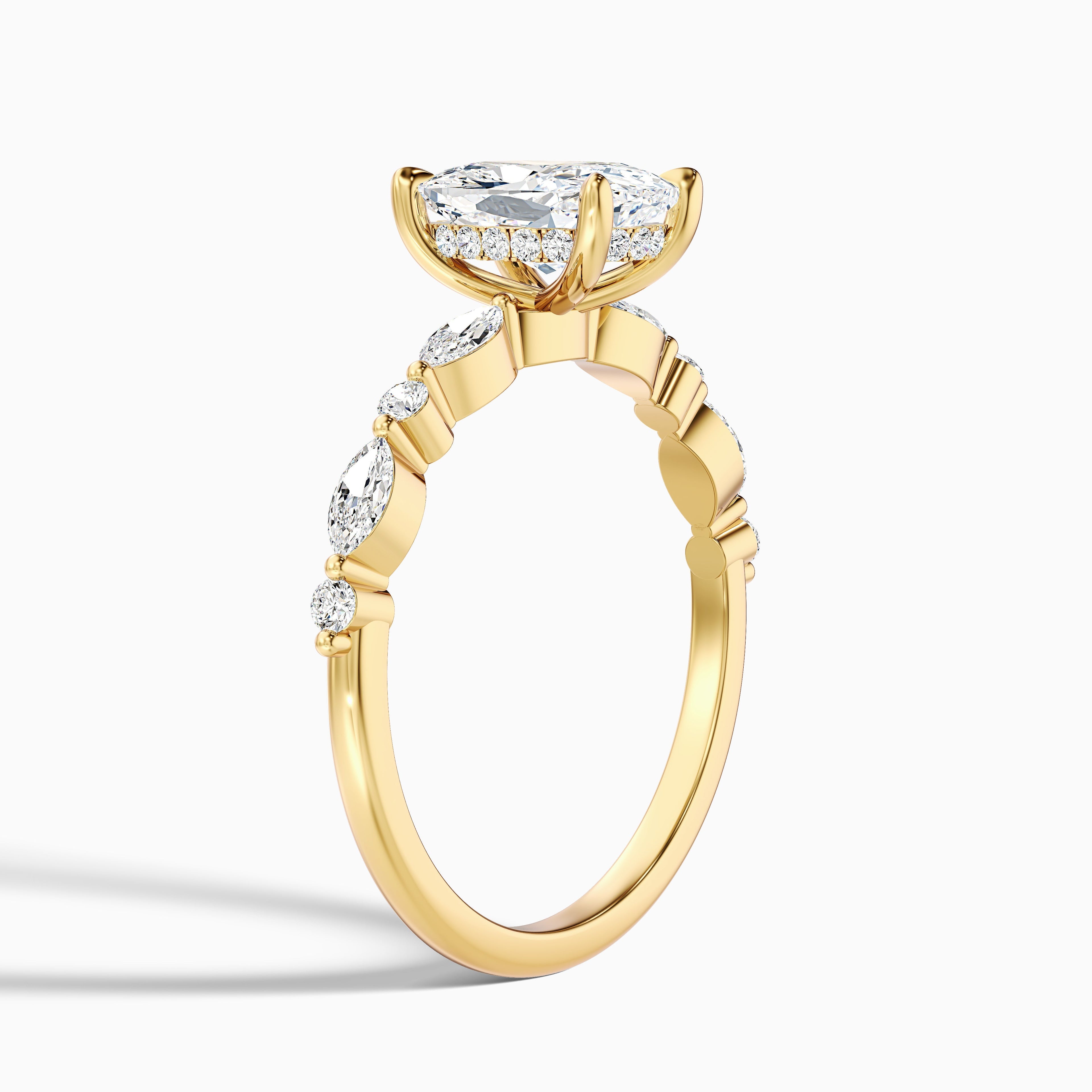 Joyee 3 Carat Elongated Cushion Cut Hidden Halo Moissanite Diamond Ring in 10k Rose Gold