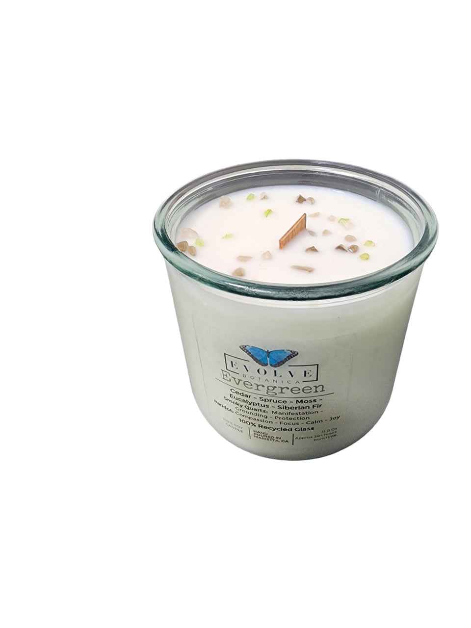 Rocks Candle - Evergreen (Wood Wick Peridot & Smoky Quartz Gemstone Soy Candle)