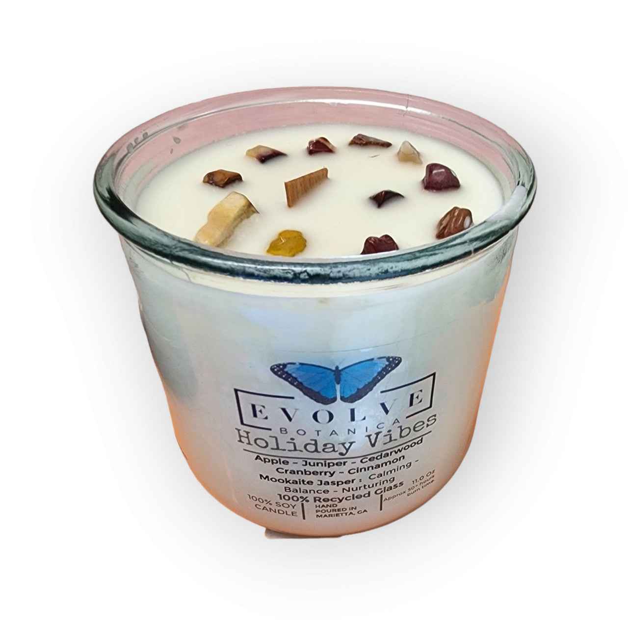 Rocks Candle - Holiday Vibes (Wood Wick Mookaite Gemstone Soy Candle)