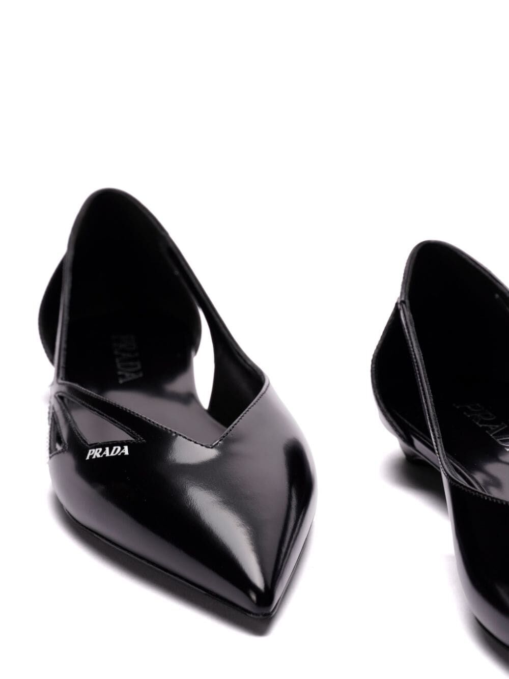 Prada Women Brushed Leather Cut-Out Ballerinas by Luosophy