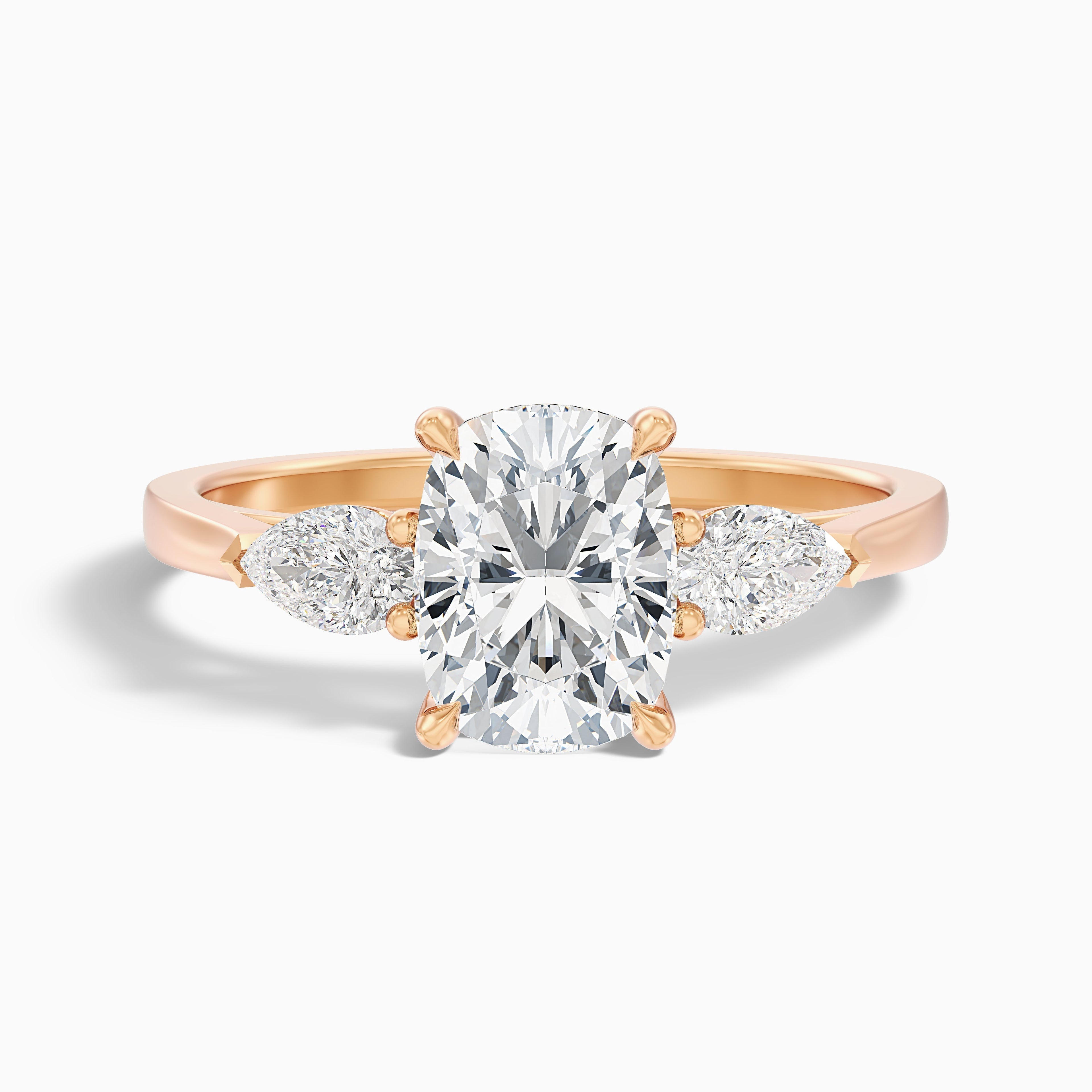 Haley 3.5 Carat Three Stone Ring with Pear Side Stones and an Elongated Cushion Moissanite Diamond in 925 Sterling Silver