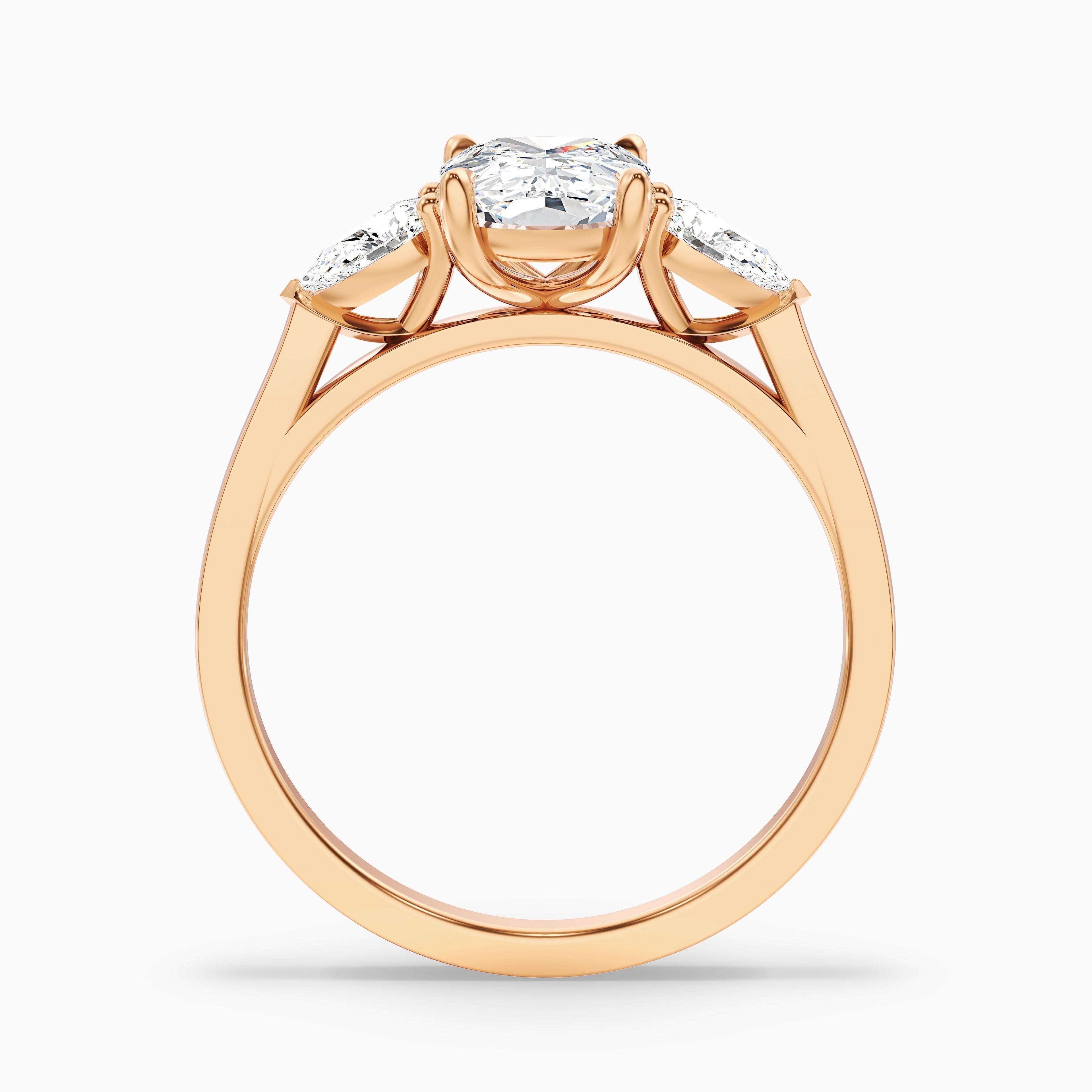 Haley 1 Carat Three Stone Ring with Pear Side Stones and an Elongated Cushion Moissanite Diamond in 925 Sterling Silver